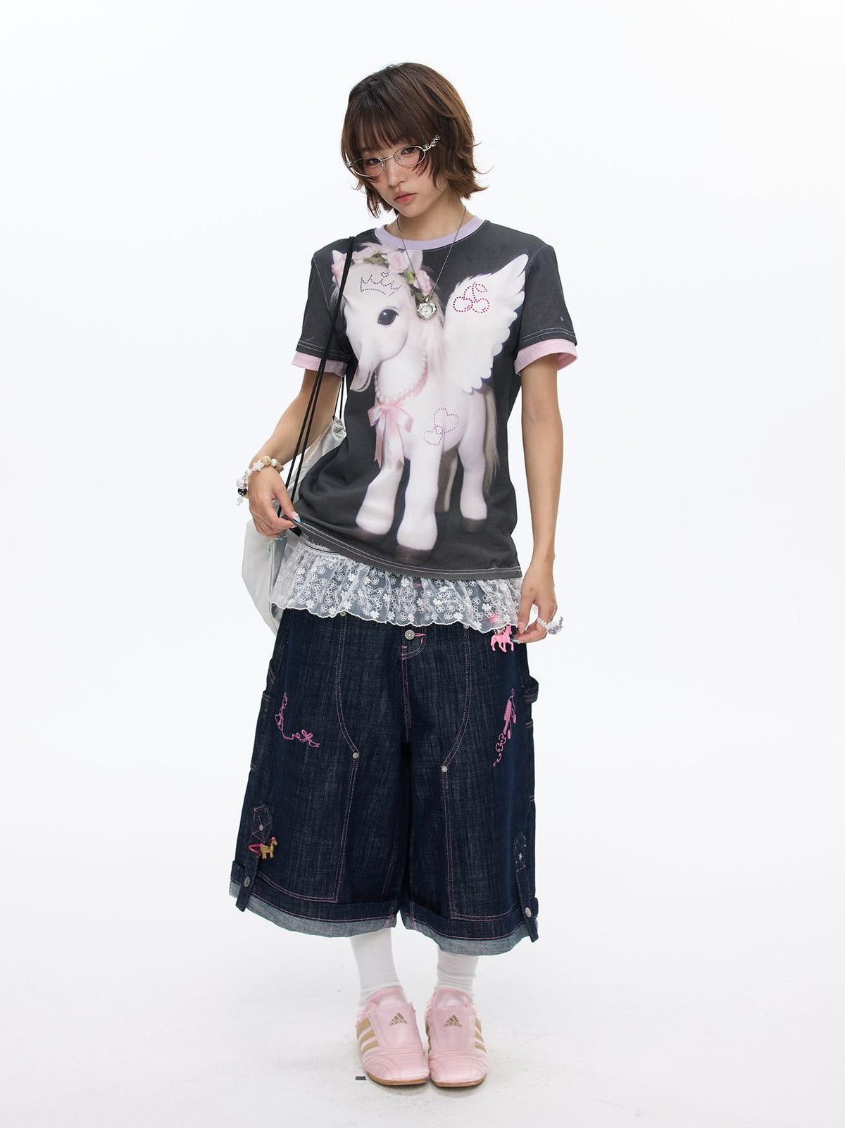 BETWEENAND Purple Pony Print Patchwork Women&
