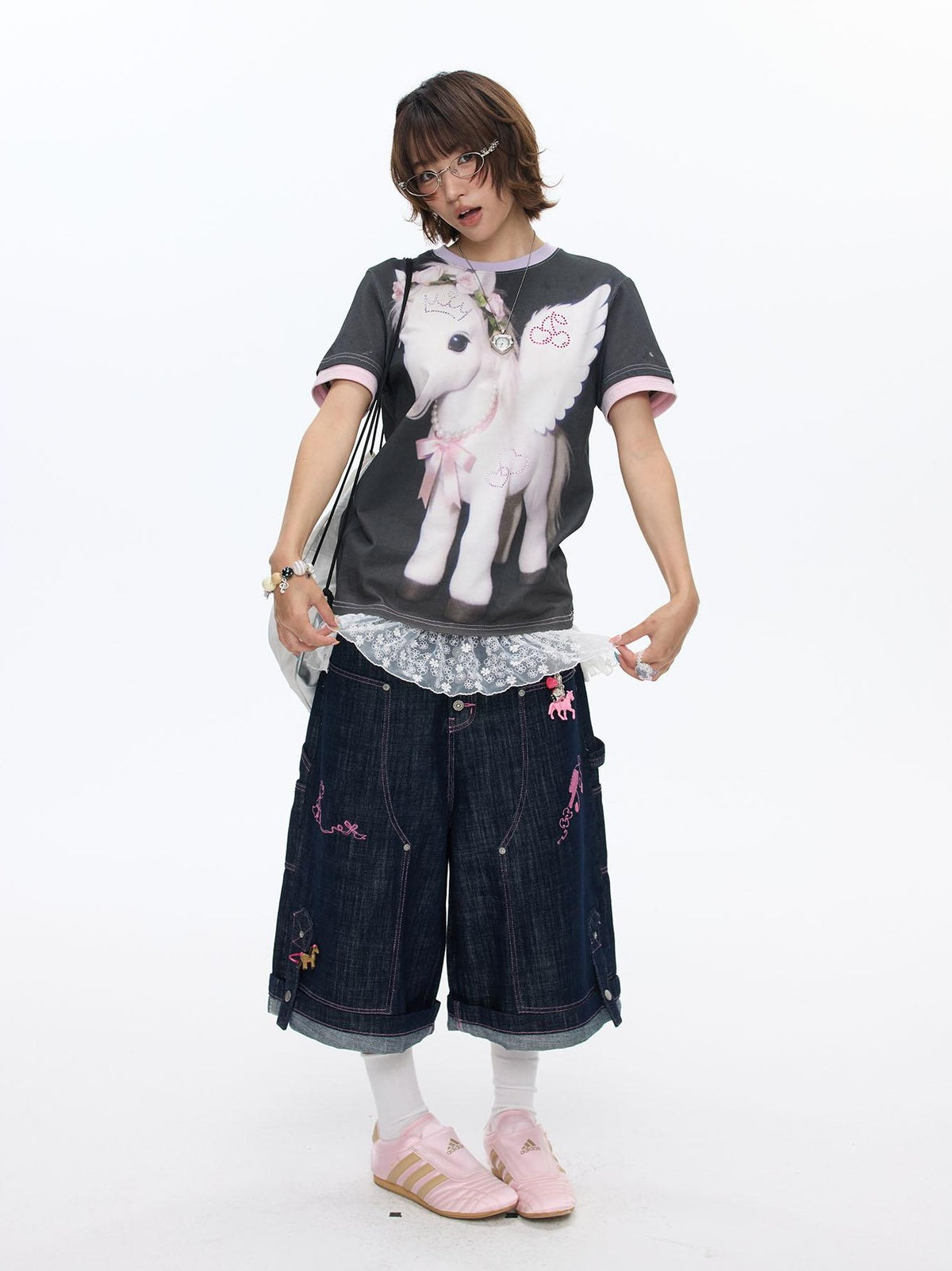 BETWEENAND Purple Pony Print Patchwork Women&