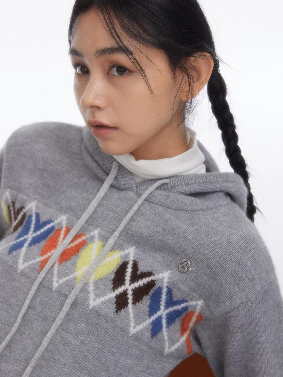 BETWEENAND Soft Gray Sporty Casual Heart Diamond Knit Women&