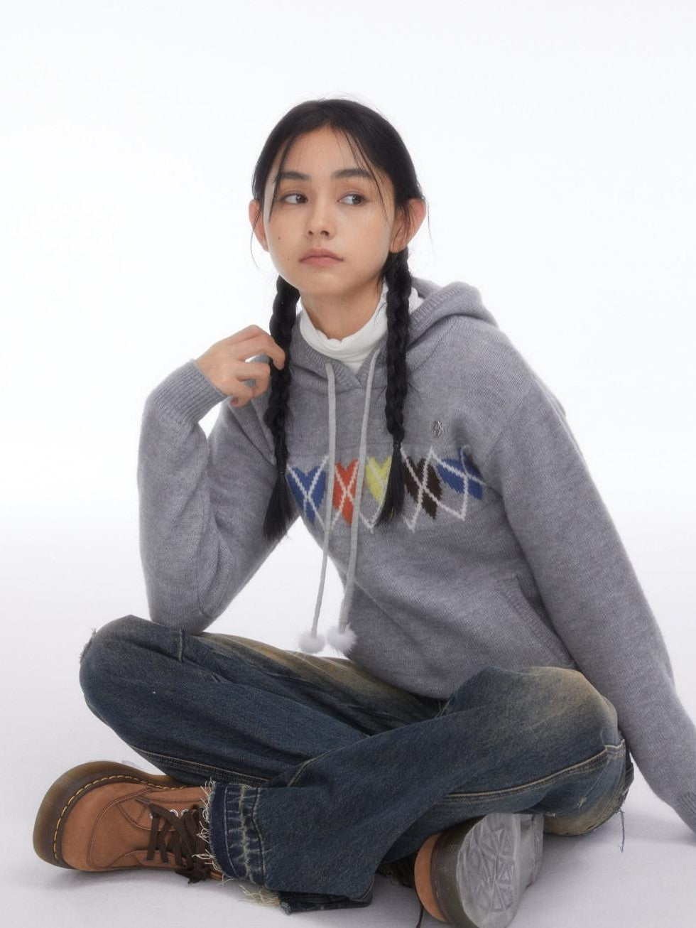 BETWEENAND Soft Gray Sporty Casual Heart Diamond Knit Women&