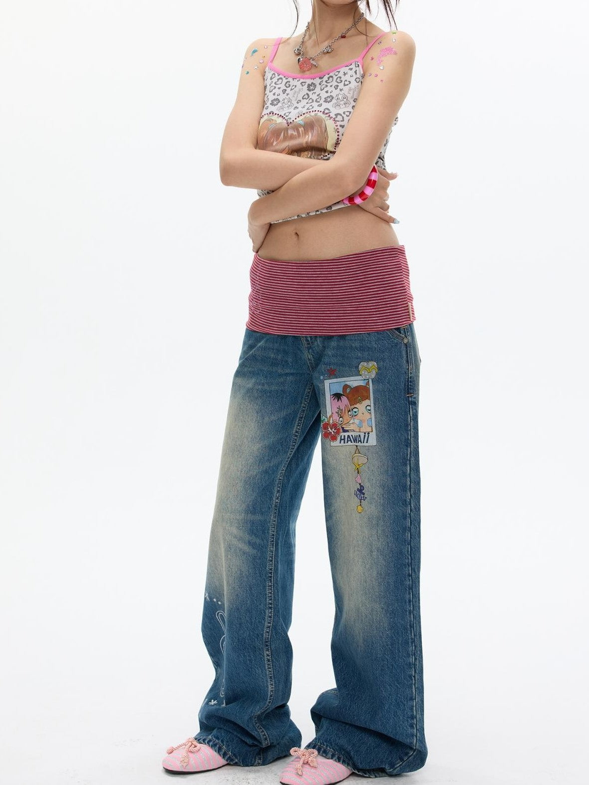 BETWEENAND Star Polka Dot Patchwork Washed Women&