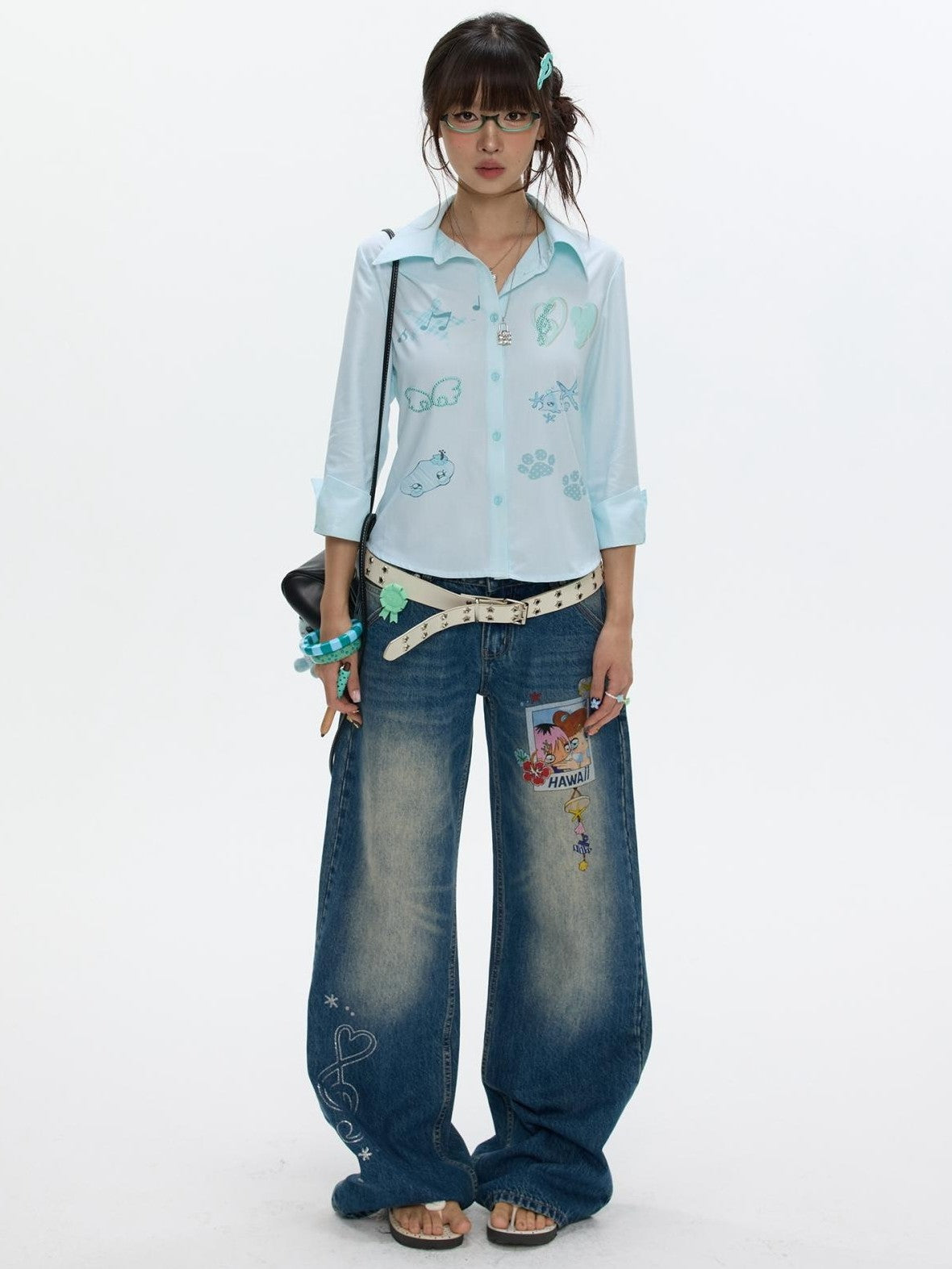BETWEENAND Star Polka Dot Patchwork Washed Women&