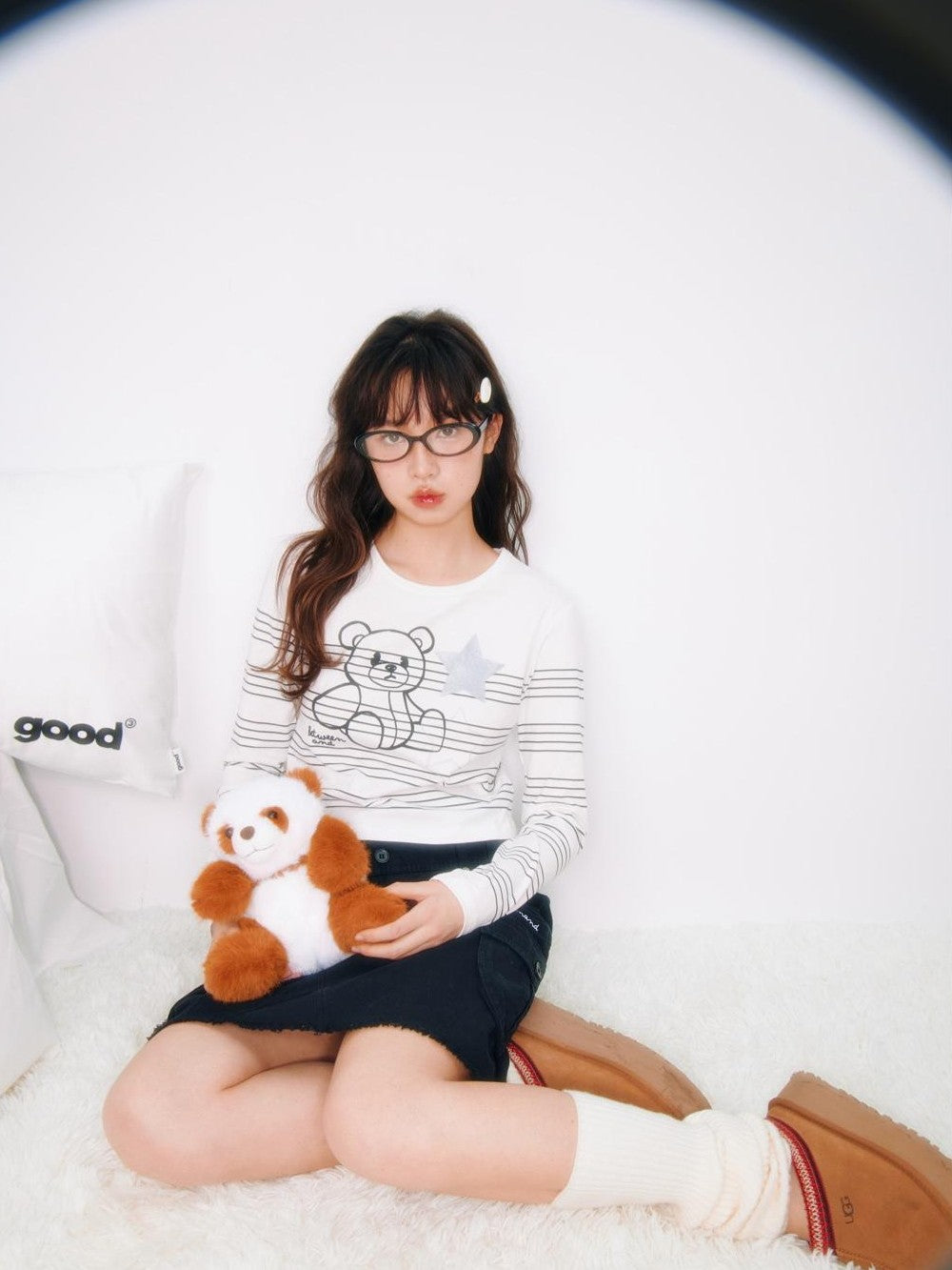 BETWEENAND Striped Star Bear Print Women&