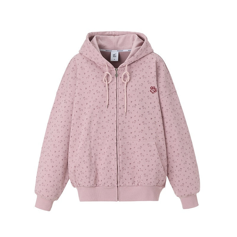 BETWEENAND_Two_Tone_Dachshund_Print_Embroidered_Hooded_Short_Women&