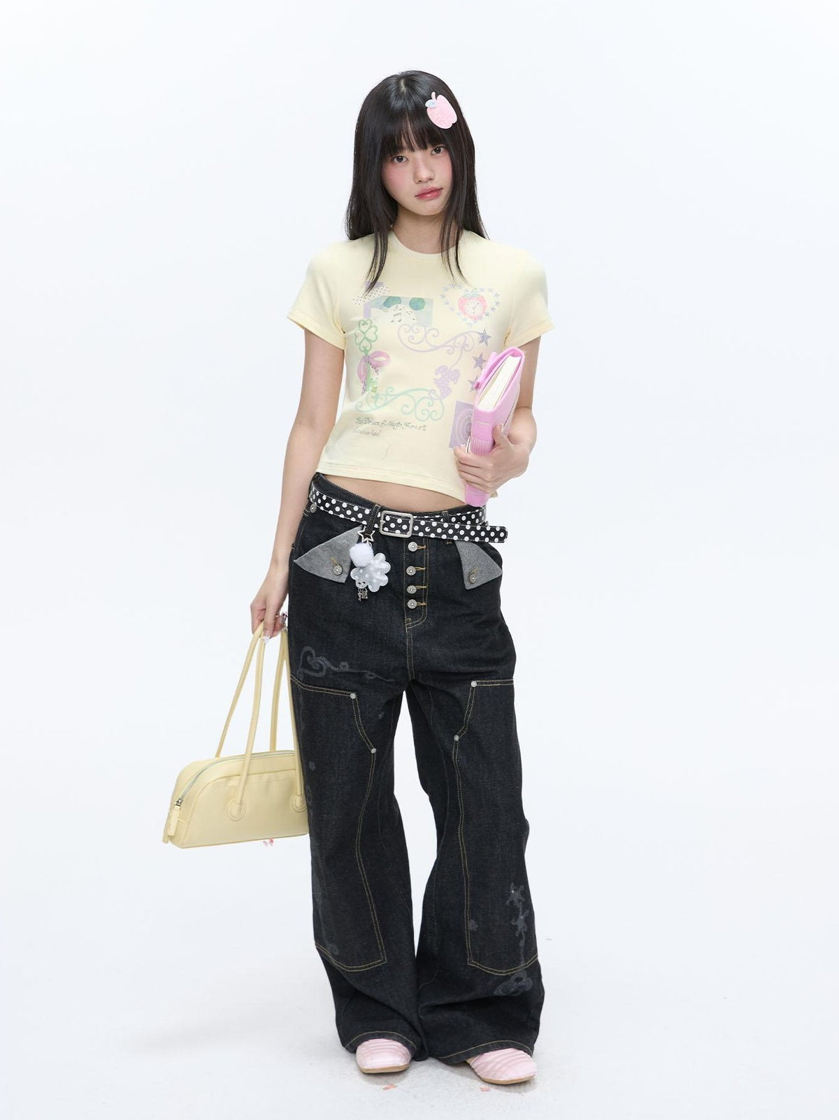 BETWEENAND Two Tone Vine Print Straight Shoulder Slim Fit Women&