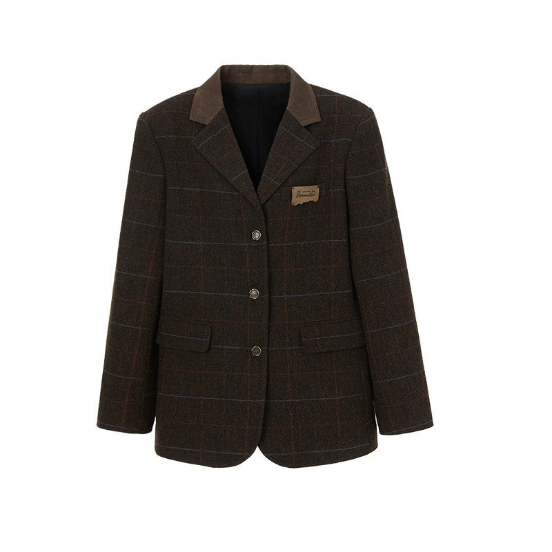 BETWEENAND_Vintage_Brown_Plaid_A_Line_Pleated_Women&