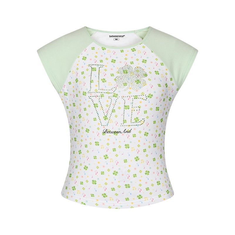 BETWEENAND_Vintage_Crystal_Clover_Print_Raglan_Slim_Women&