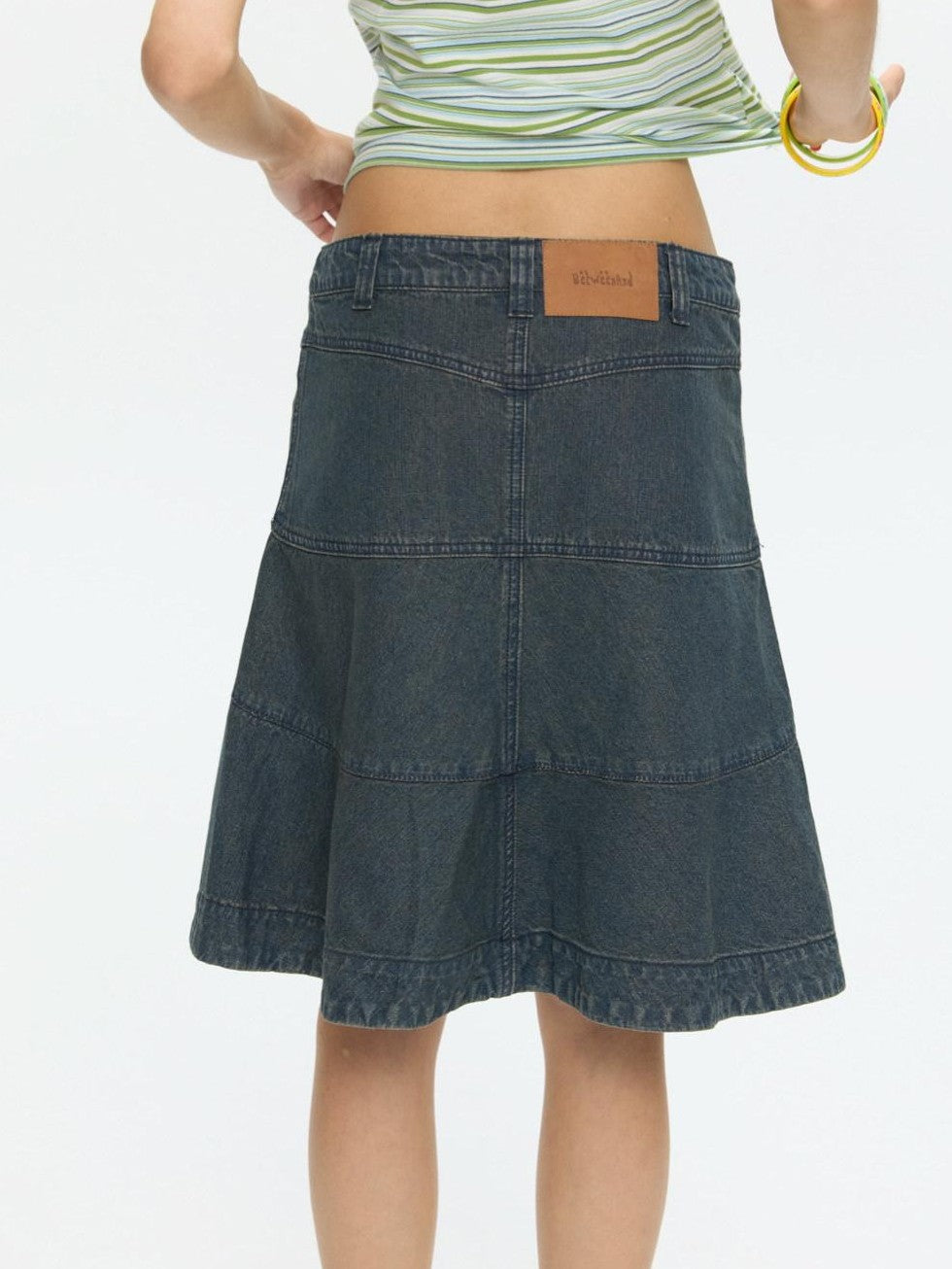 BETWEENAND Vintage Denim A Line Mid Waist Heavy Detailing Women&
