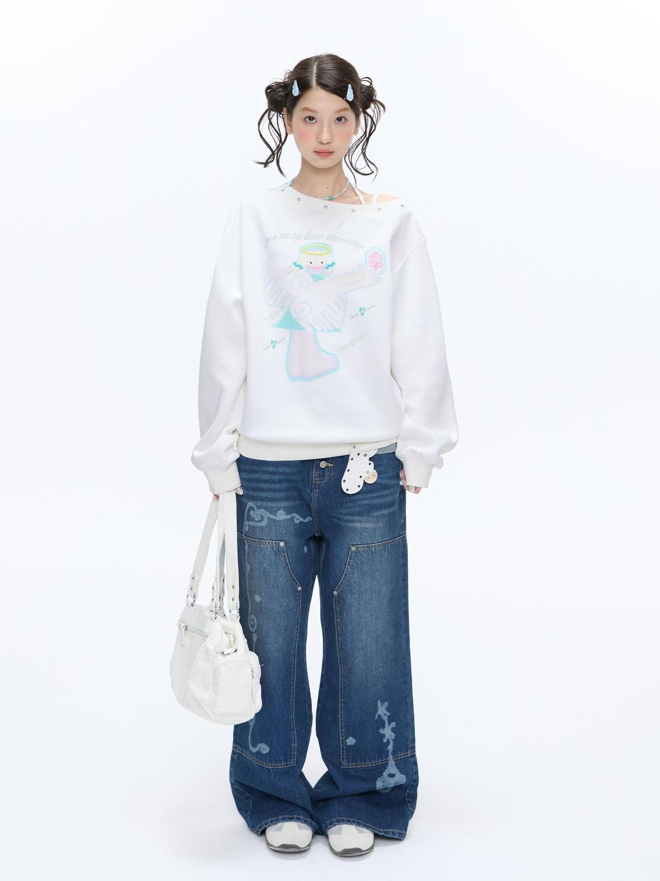 BETWEENAND Vintage Film Studded Washed Two Tone Print Women&