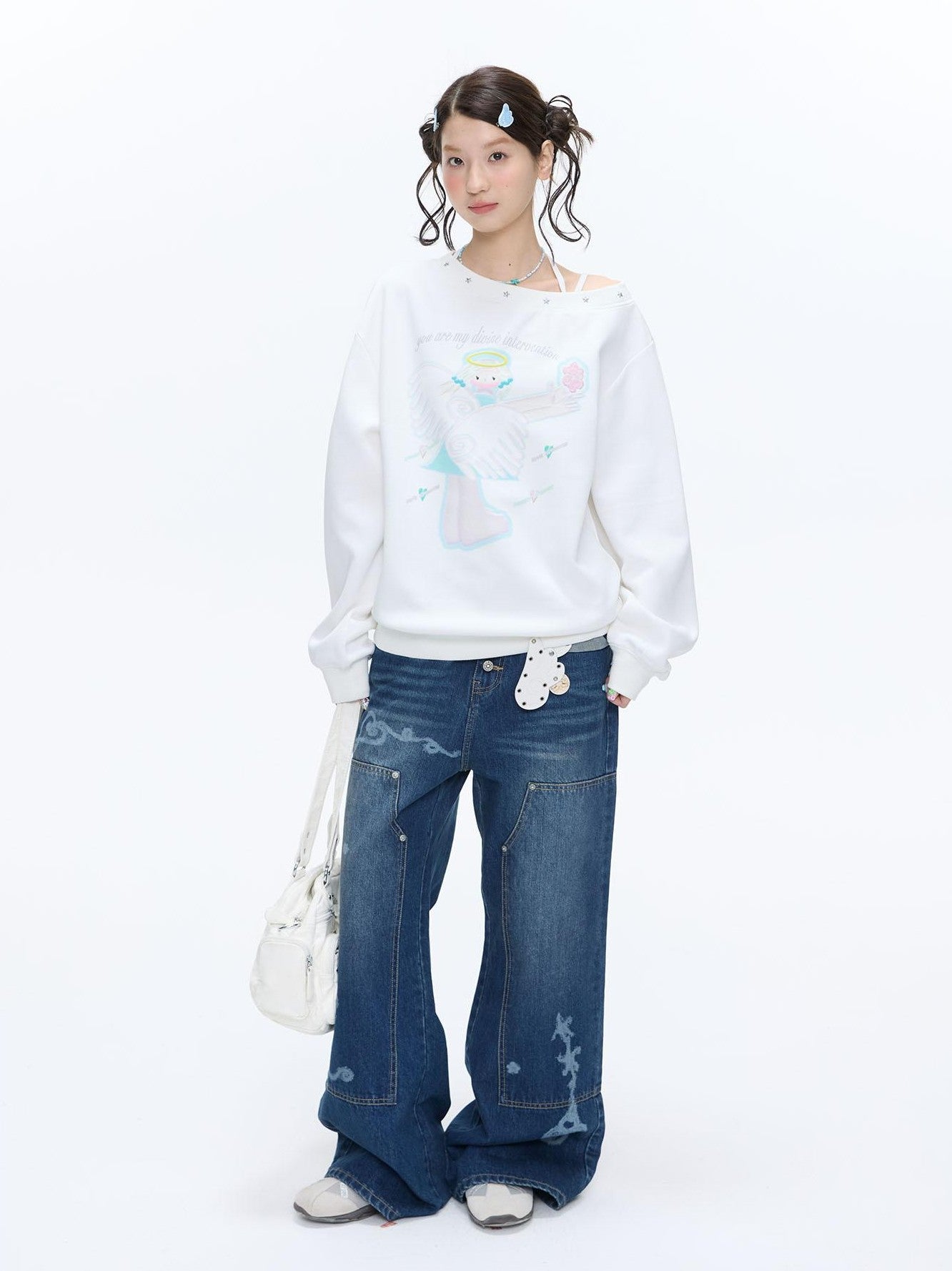 BETWEENAND Vintage Film Studded Washed Two Tone Print Women&