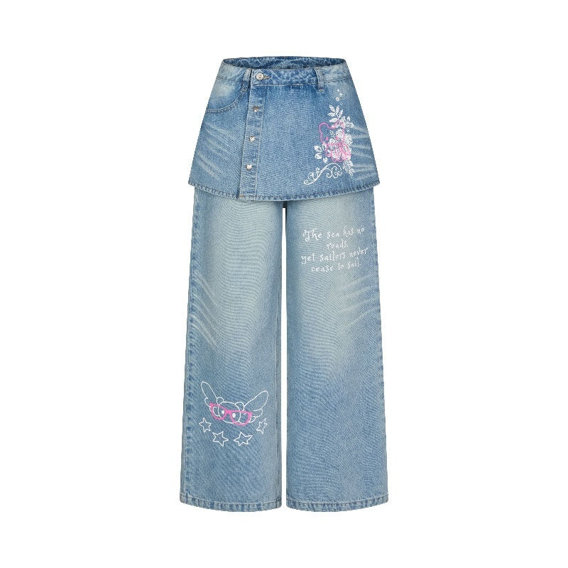 BETWEENAND_Washed_Blue_Denim_Printed_Faux_Two_Piece_Women&