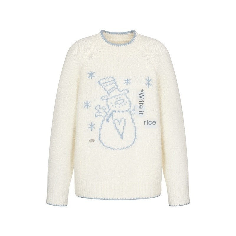 BETWEENAND_White_Snowman_Print_Crew_Neck_Women&