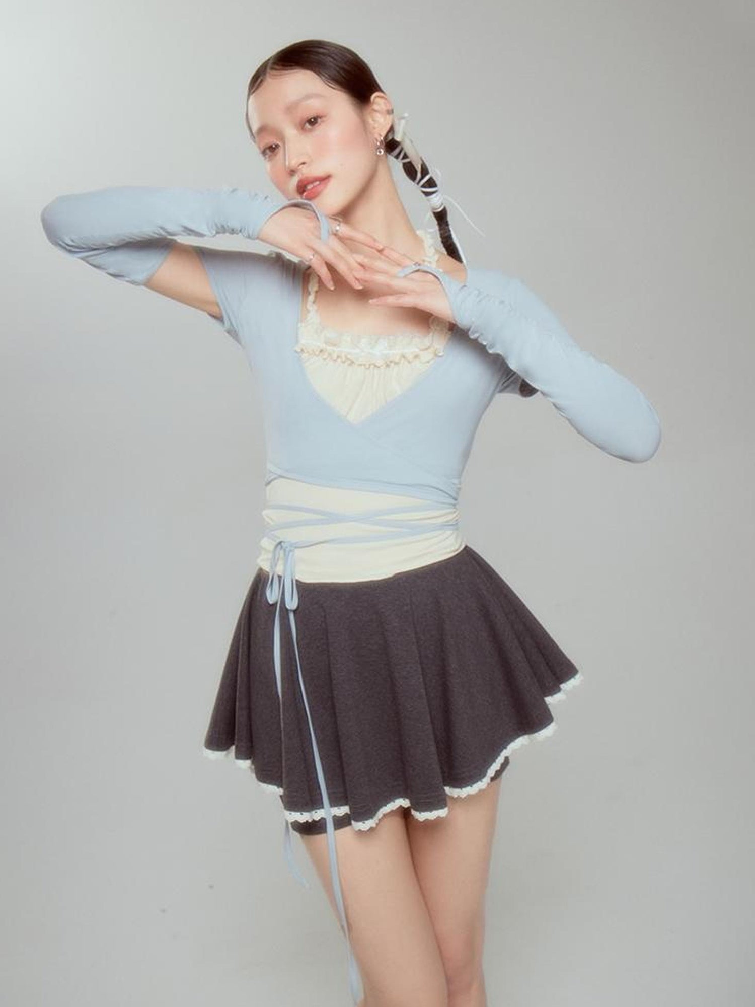 DIDDI MODA Ballet Blue Lace Detachable Two Piece Knit Top