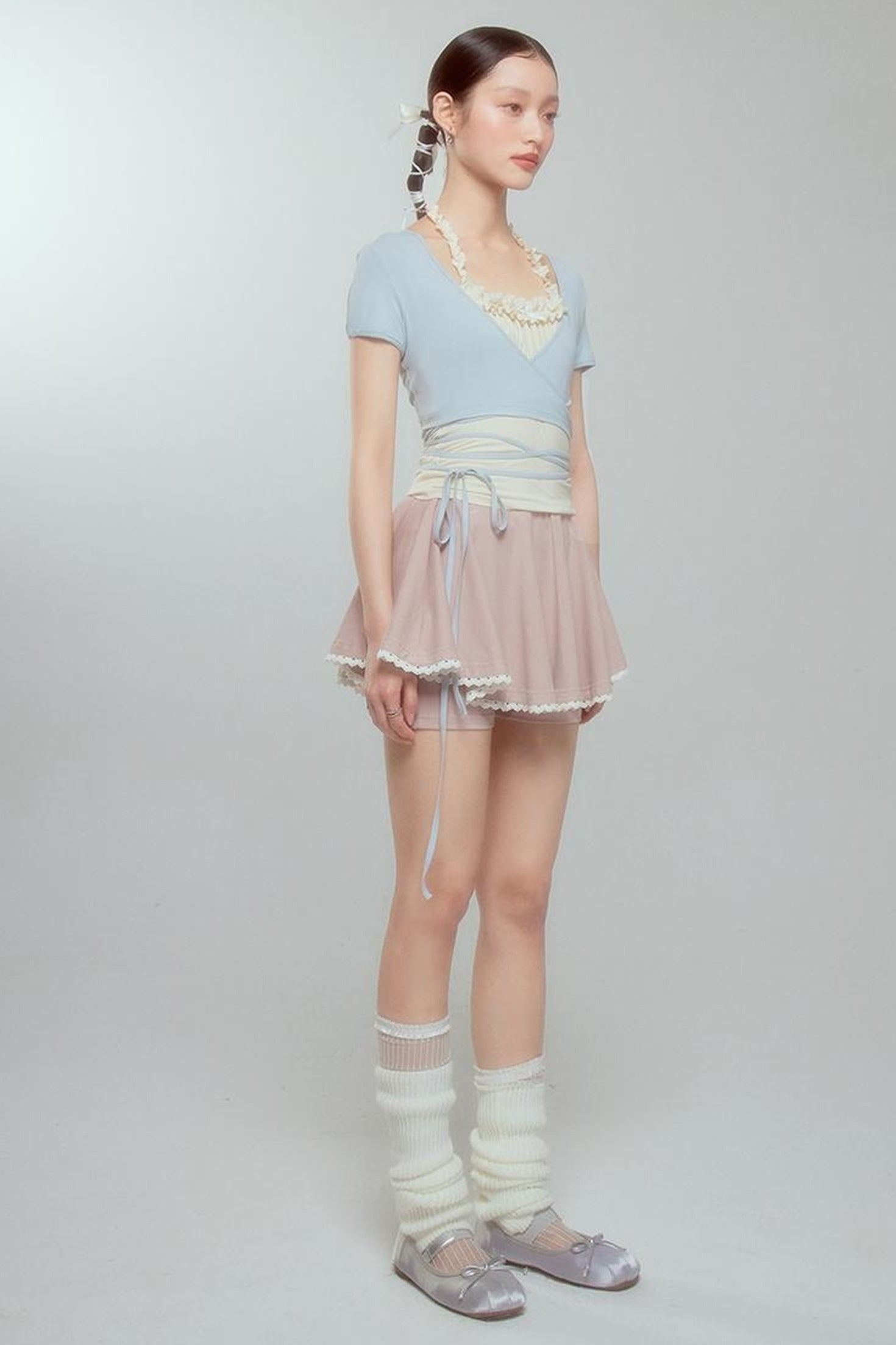 DIDDI MODA Ballet Blue Lace Detachable Two Piece Knit Top
