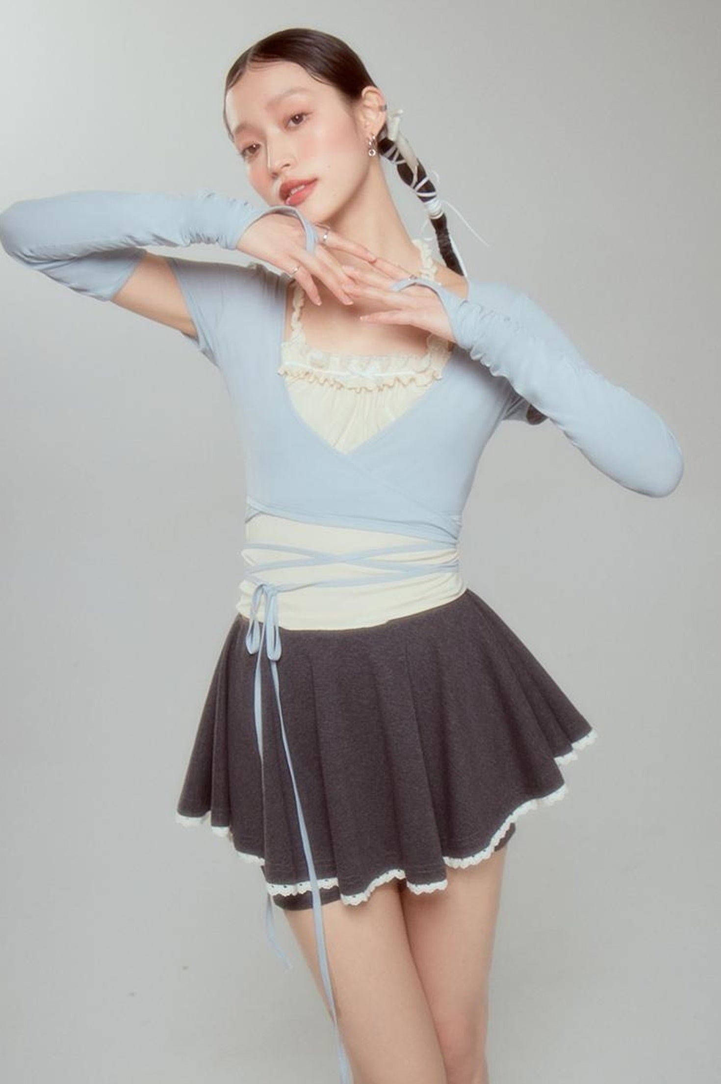 DIDDI MODA Ballet Blue Lace Detachable Two Piece Knit Top