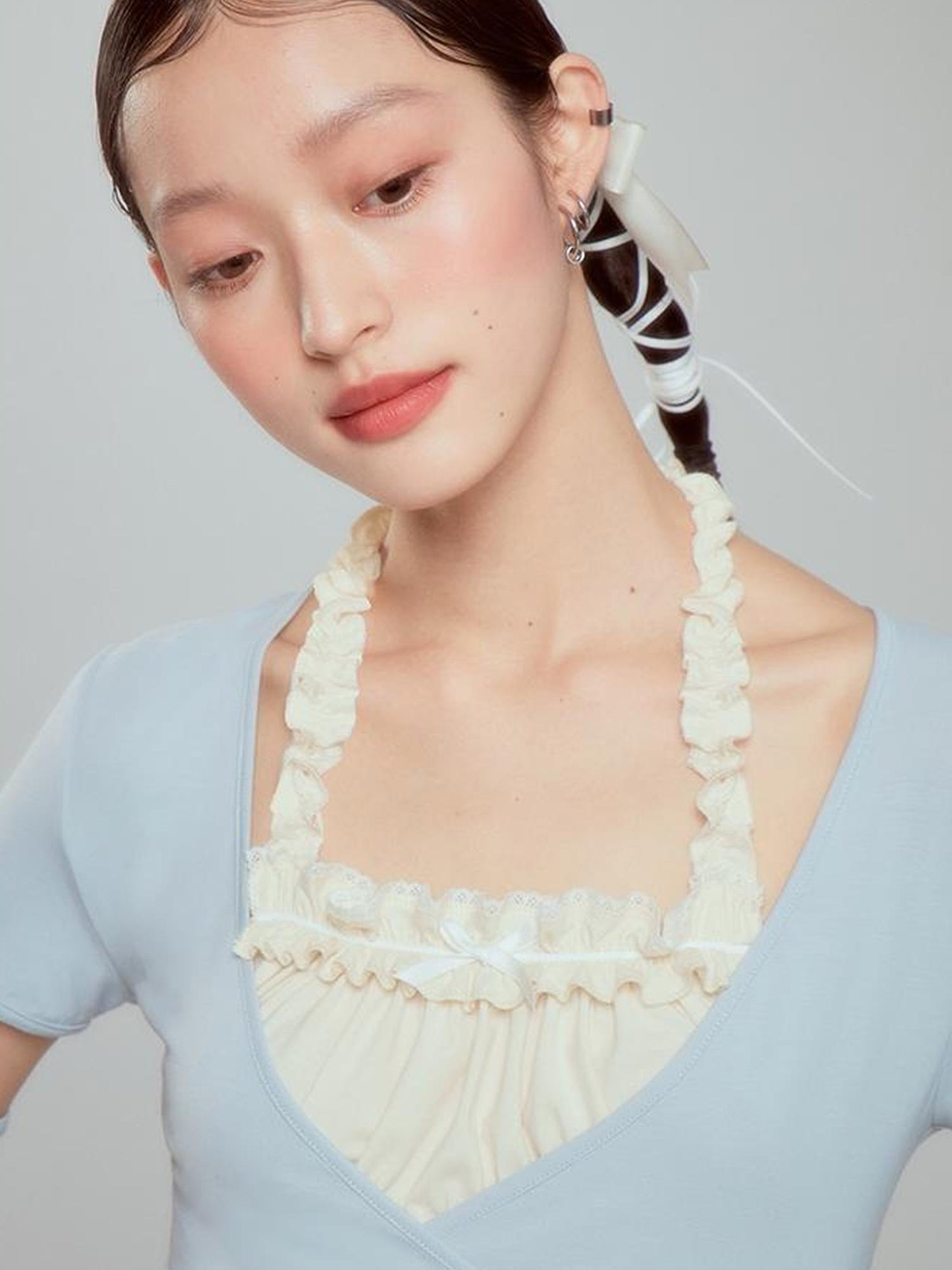 DIDDI MODA Ballet Blue Lace Detachable Two Piece Knit Top