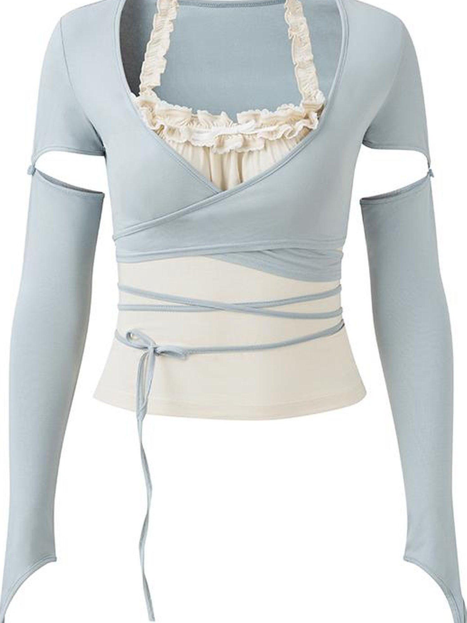 DIDDI MODA Ballet Blue Lace Detachable Two Piece Knit Top