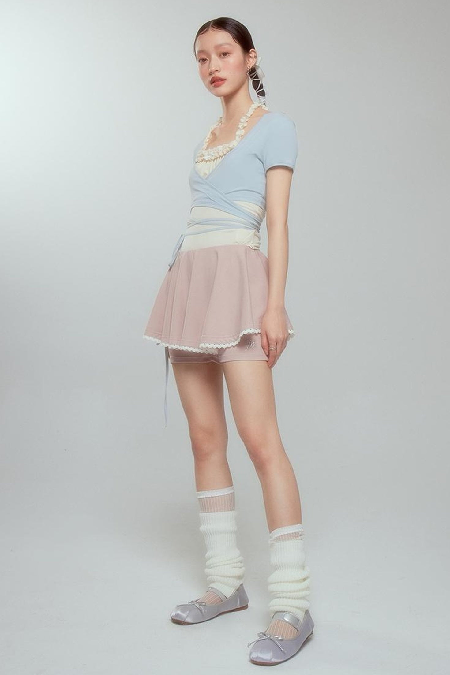 DIDDI MODA Ballet Blue Lace Detachable Two Piece Knit Top