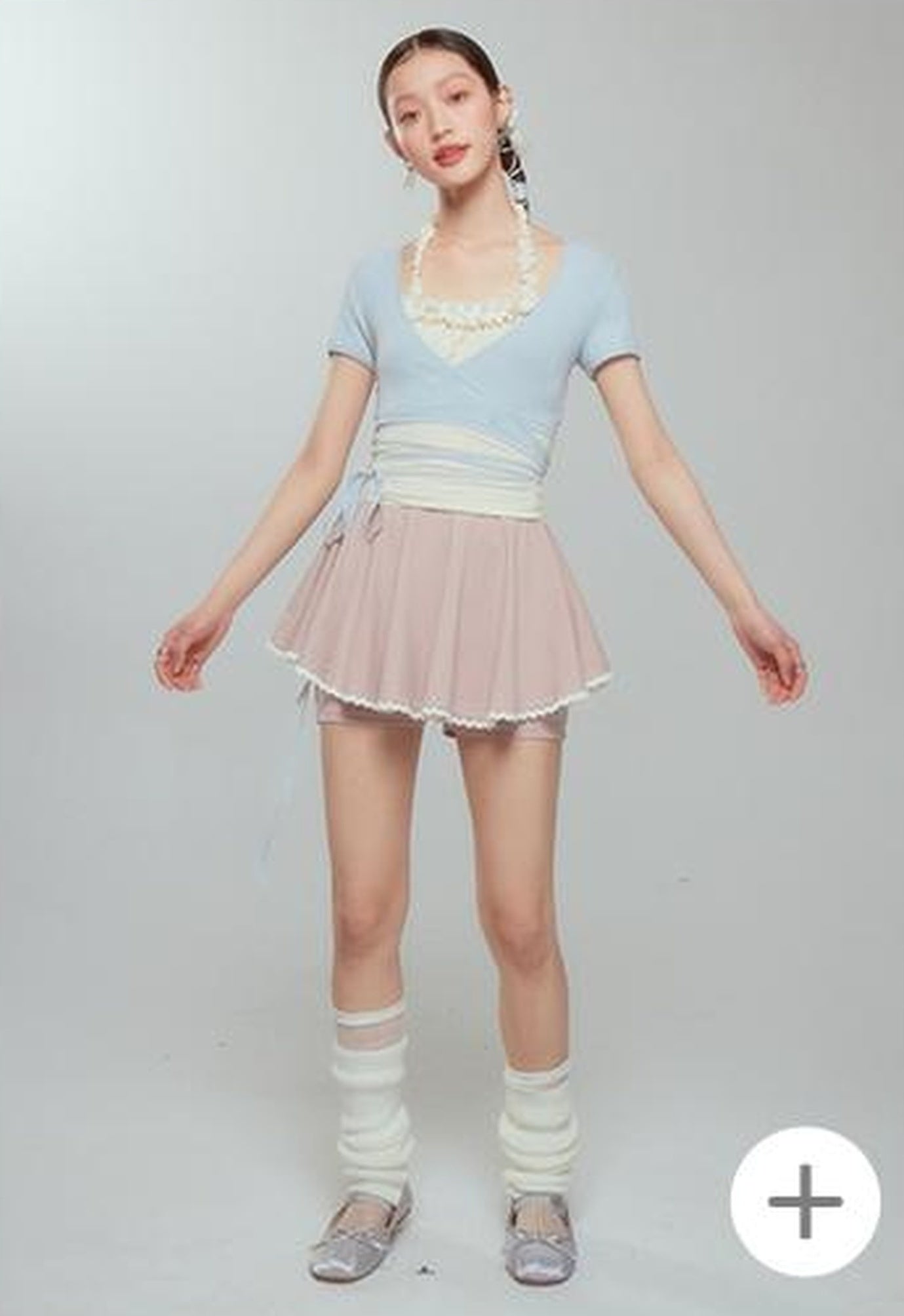 DIDDI MODA Ballet Blue Lace Detachable Two Piece Knit Top