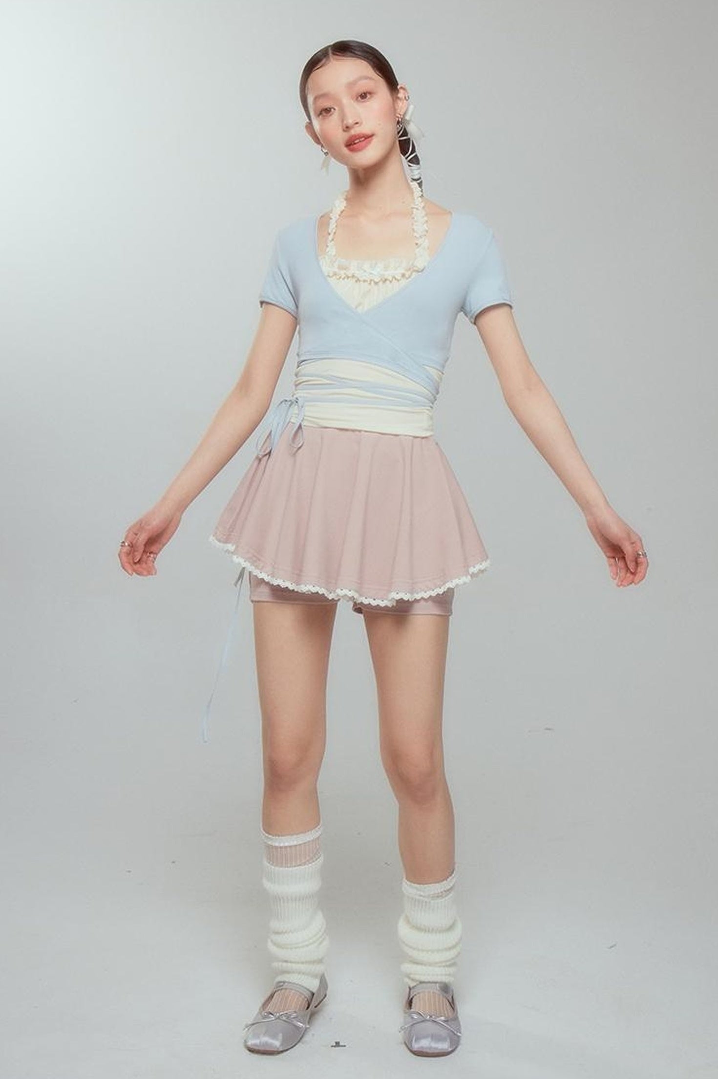 DIDDI MODA Ballet Blue Lace Detachable Two Piece Knit Top