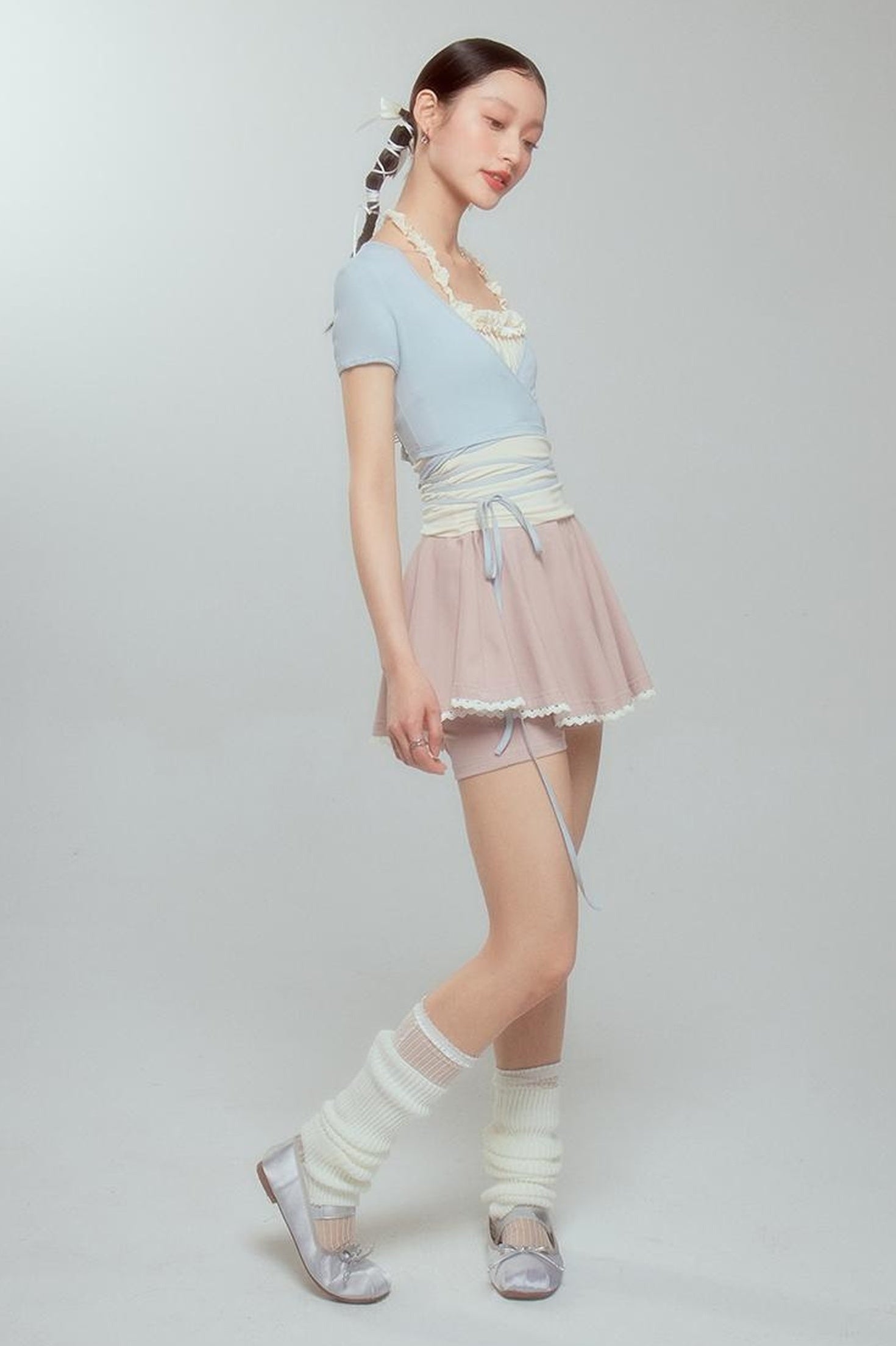 DIDDI MODA Ballet Blue Lace Detachable Two Piece Knit Top