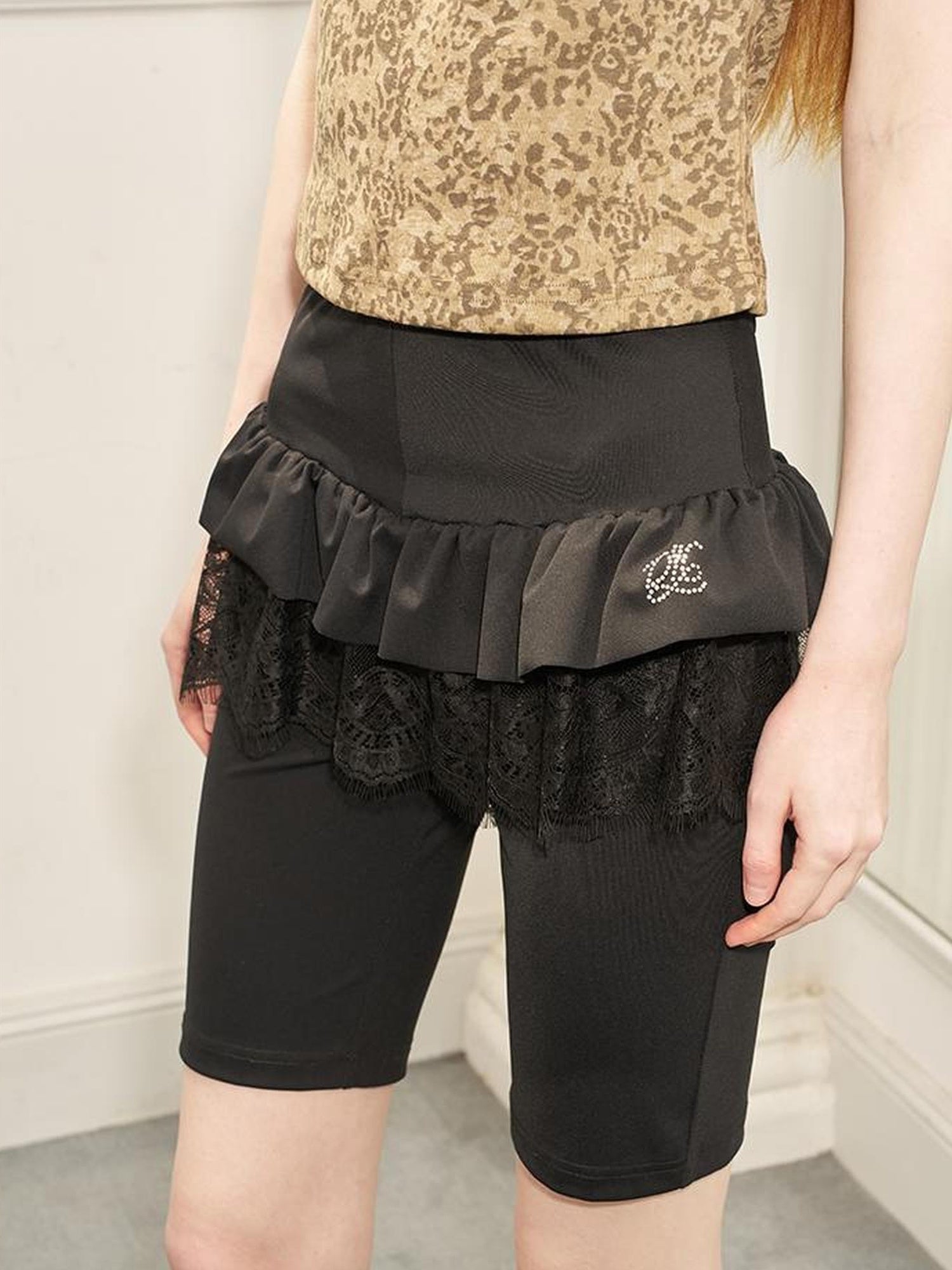 DIDDI MODA Ballet Inspired Rhinestone Lace Yoga Shorts