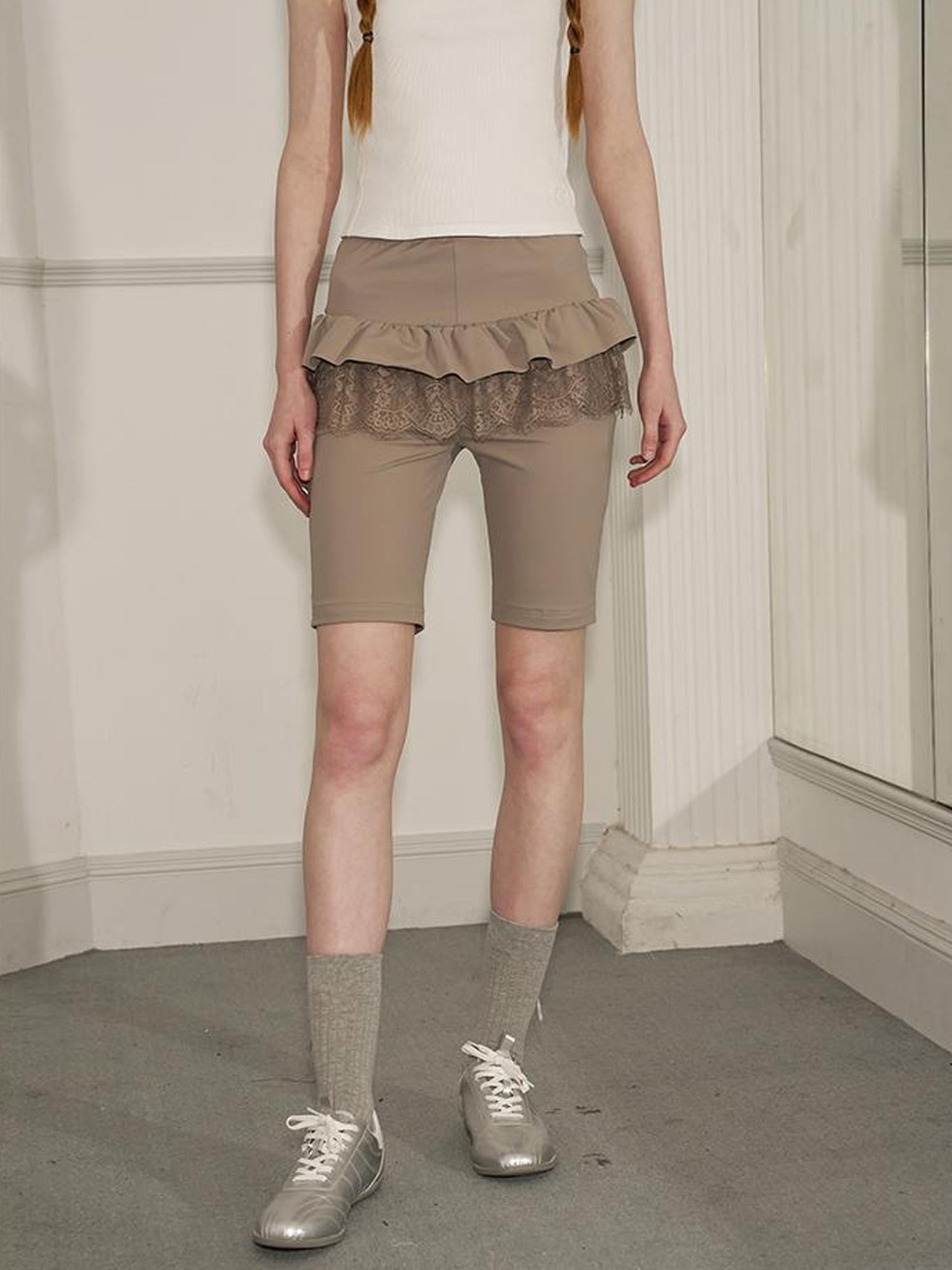 DIDDI MODA Ballet Inspired Rhinestone Lace Yoga Shorts