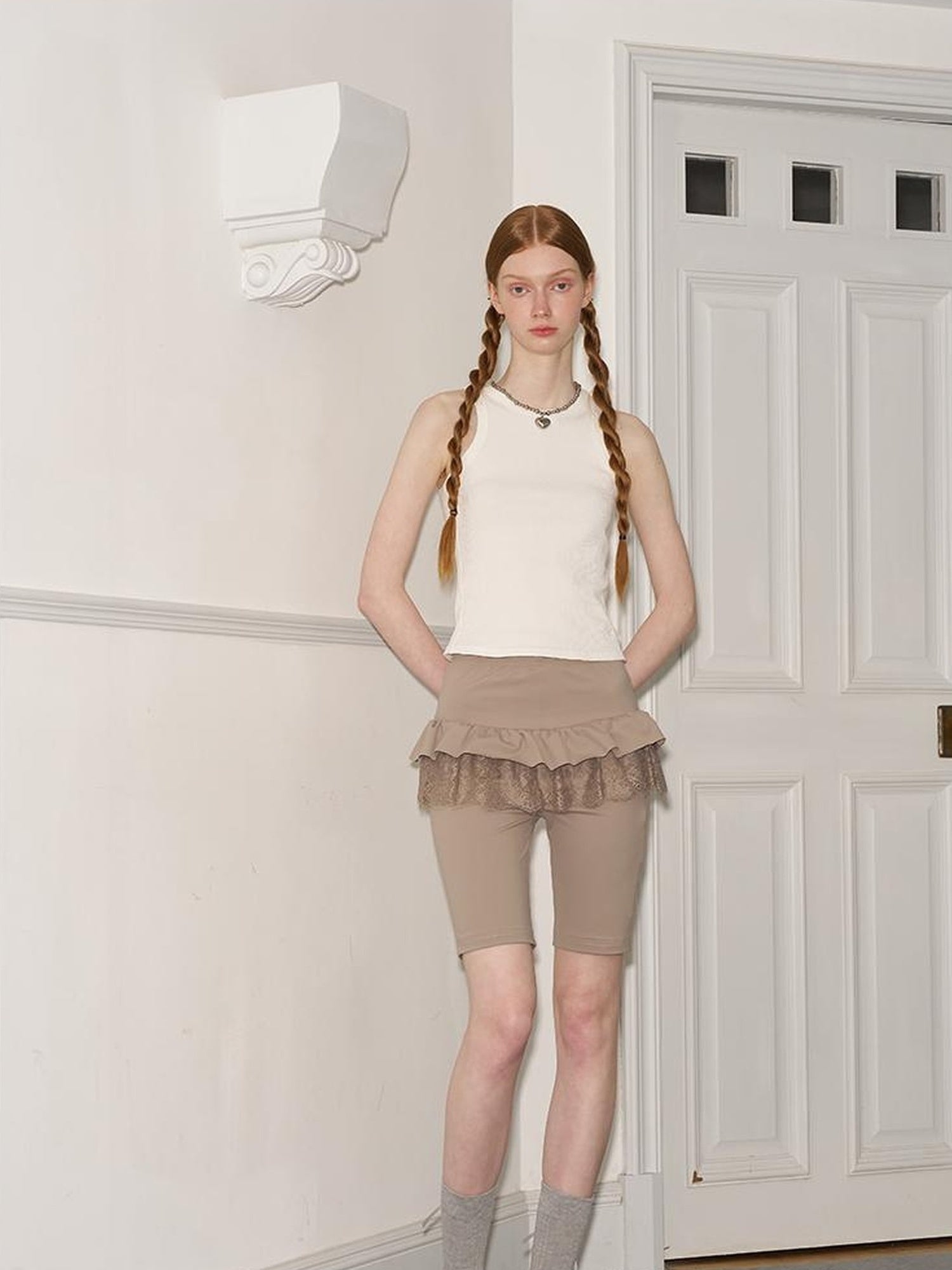 DIDDI MODA Ballet Inspired Rhinestone Lace Yoga Shorts