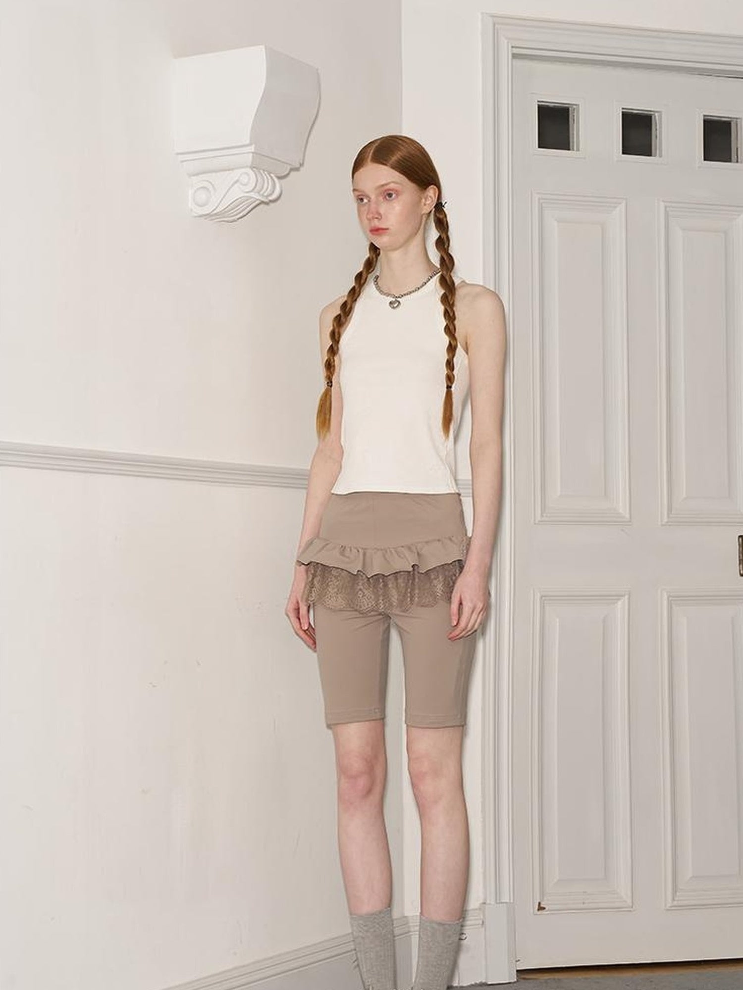 DIDDI MODA Ballet Inspired Rhinestone Lace Yoga Shorts