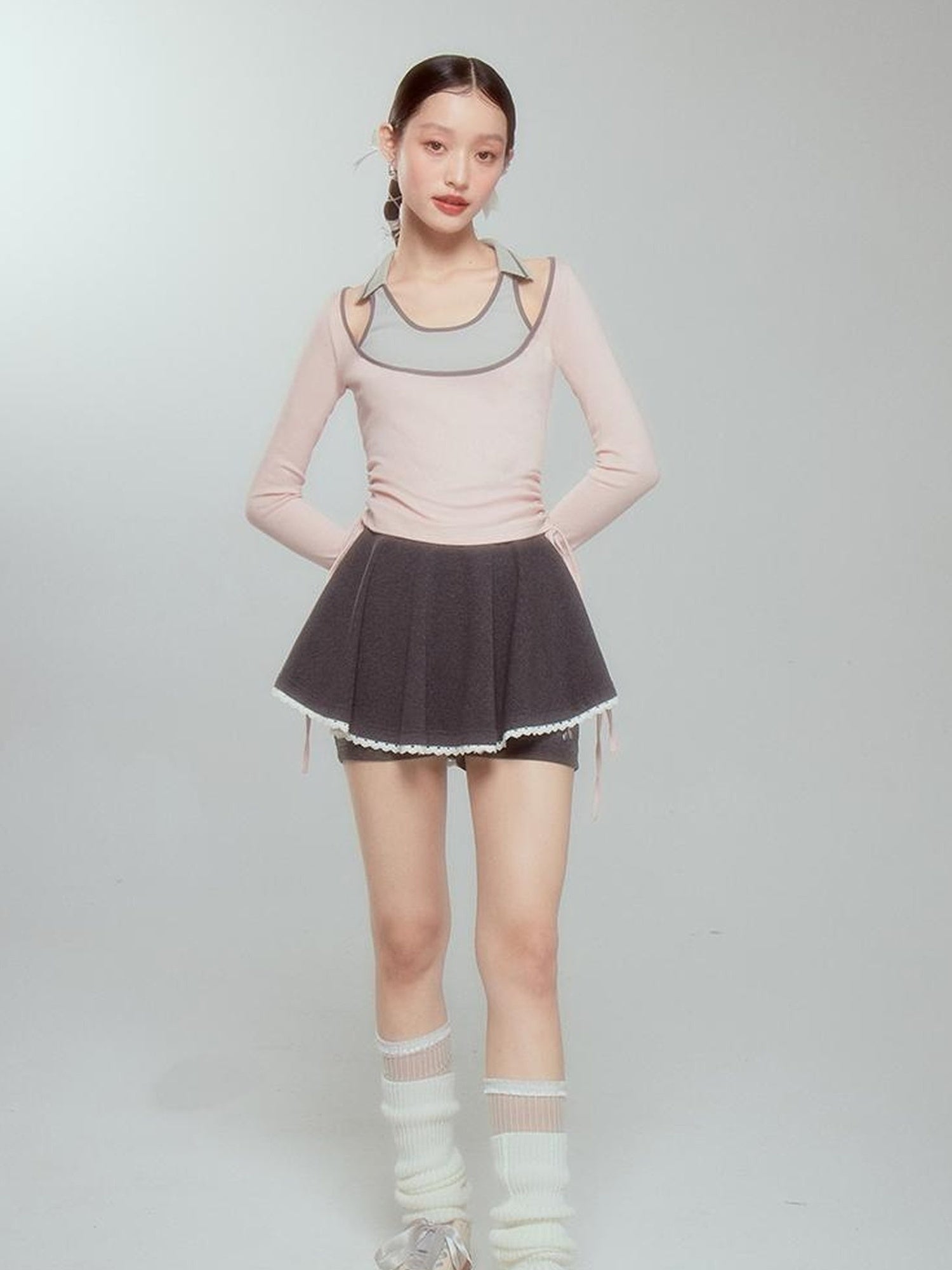 DIDDI MODA Balletcore Knit Layered Mock Neck Top