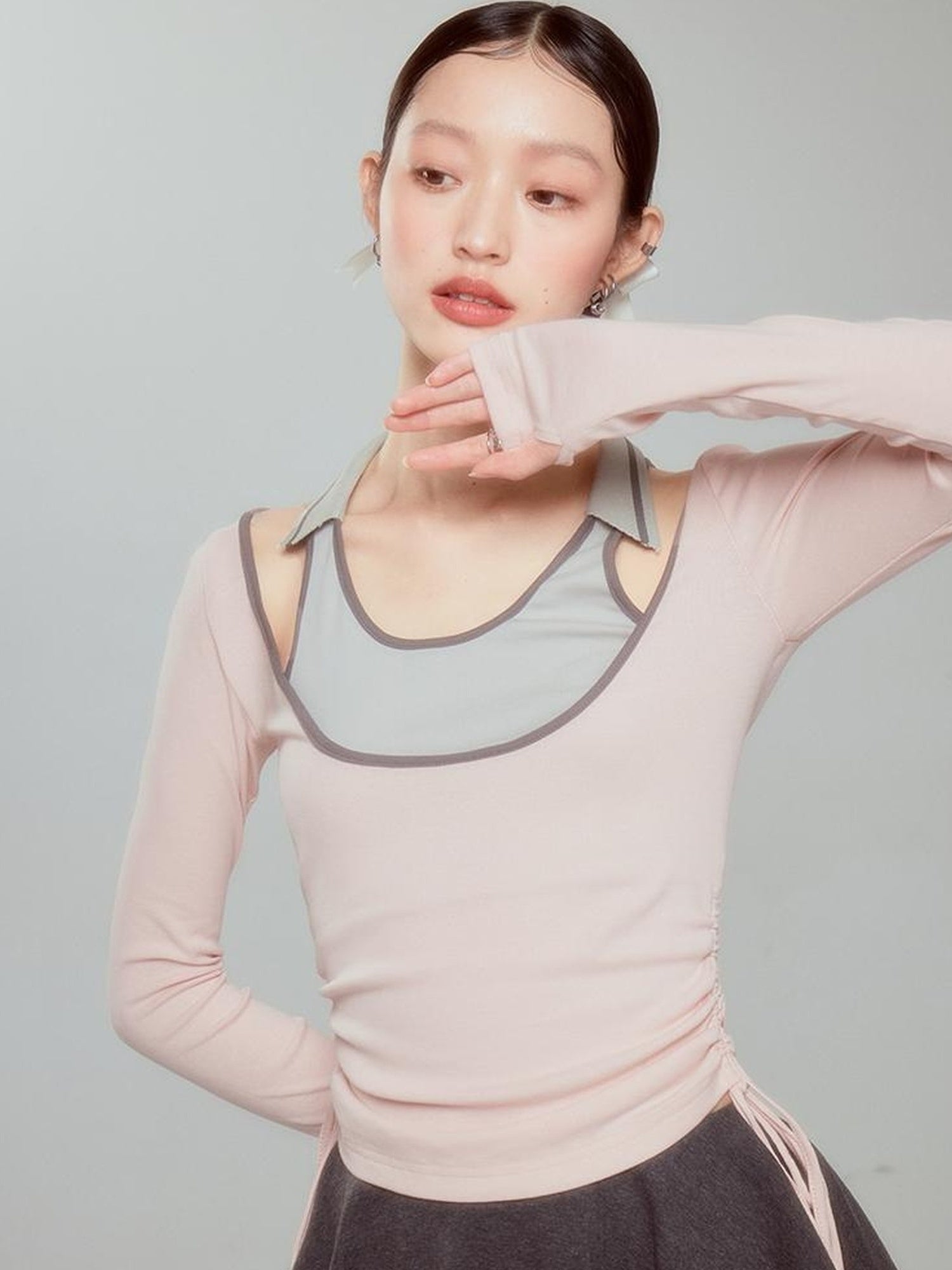 DIDDI MODA Balletcore Knit Layered Mock Neck Top