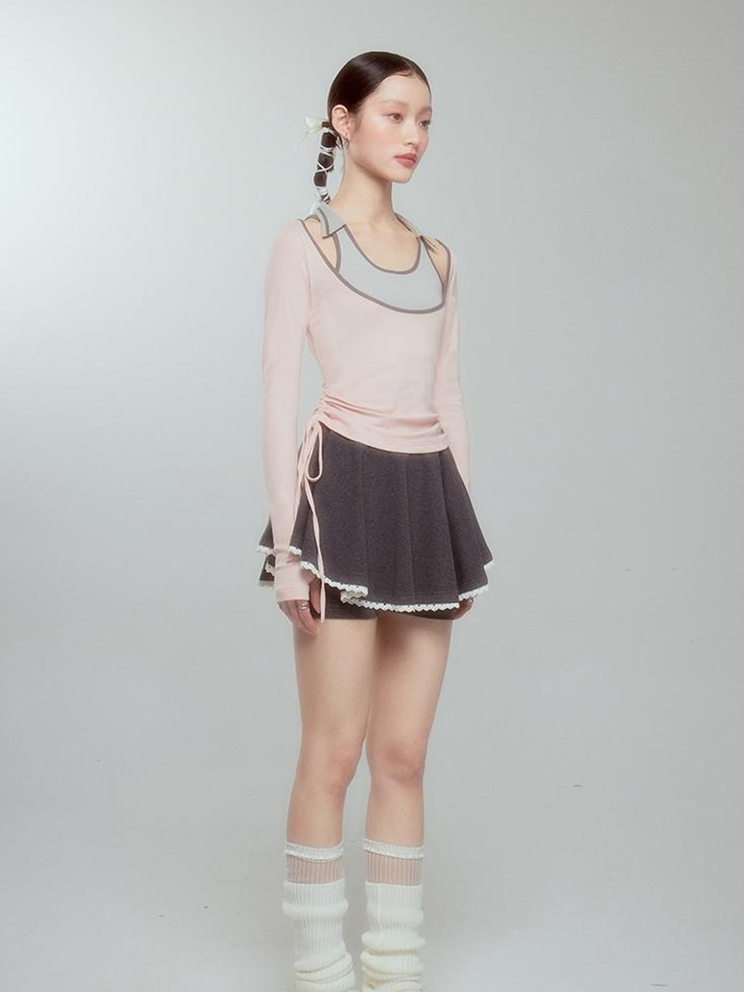 DIDDI MODA Balletcore Knit Layered Mock Neck Top