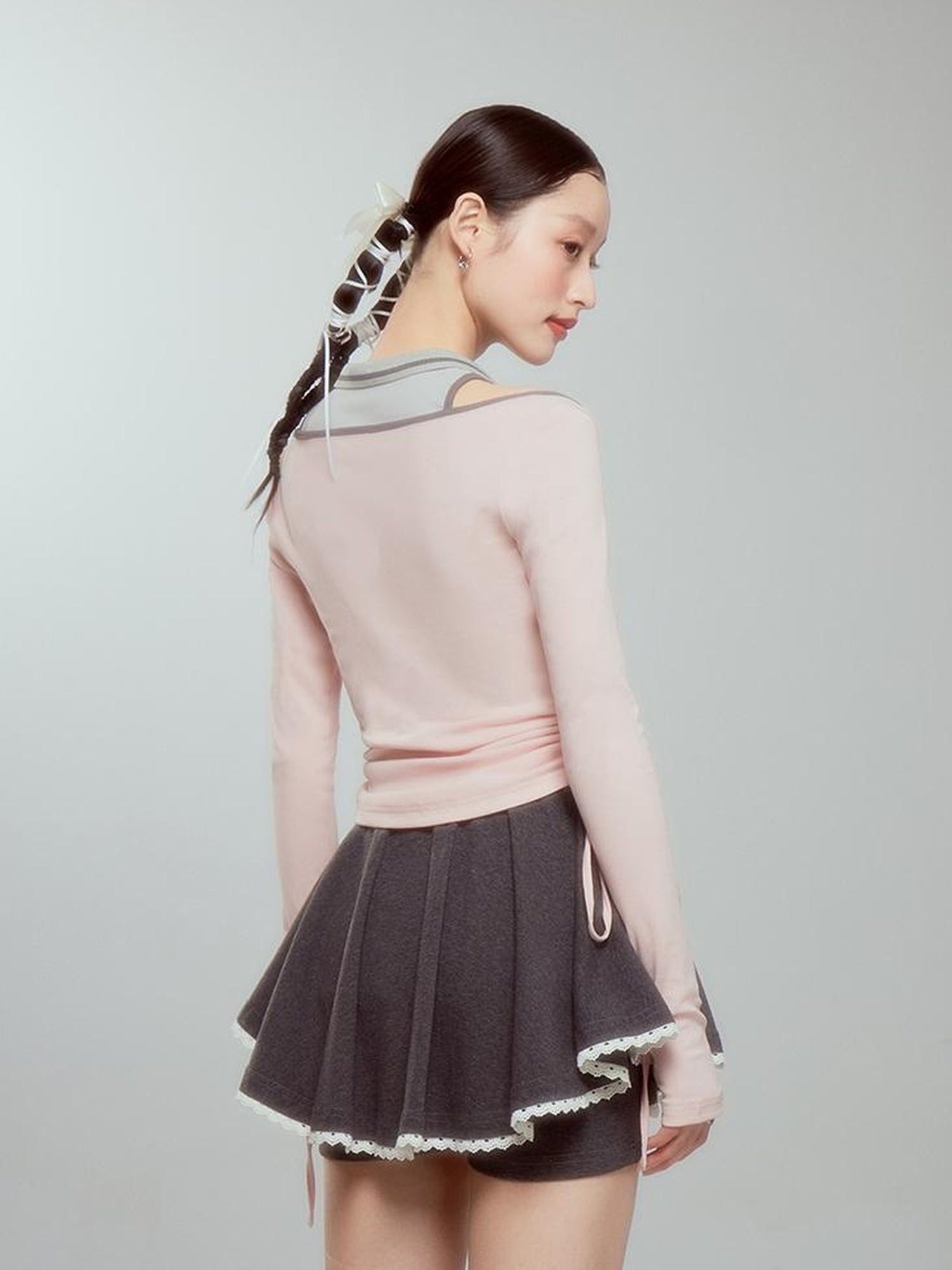 DIDDI MODA Balletcore Knit Layered Mock Neck Top