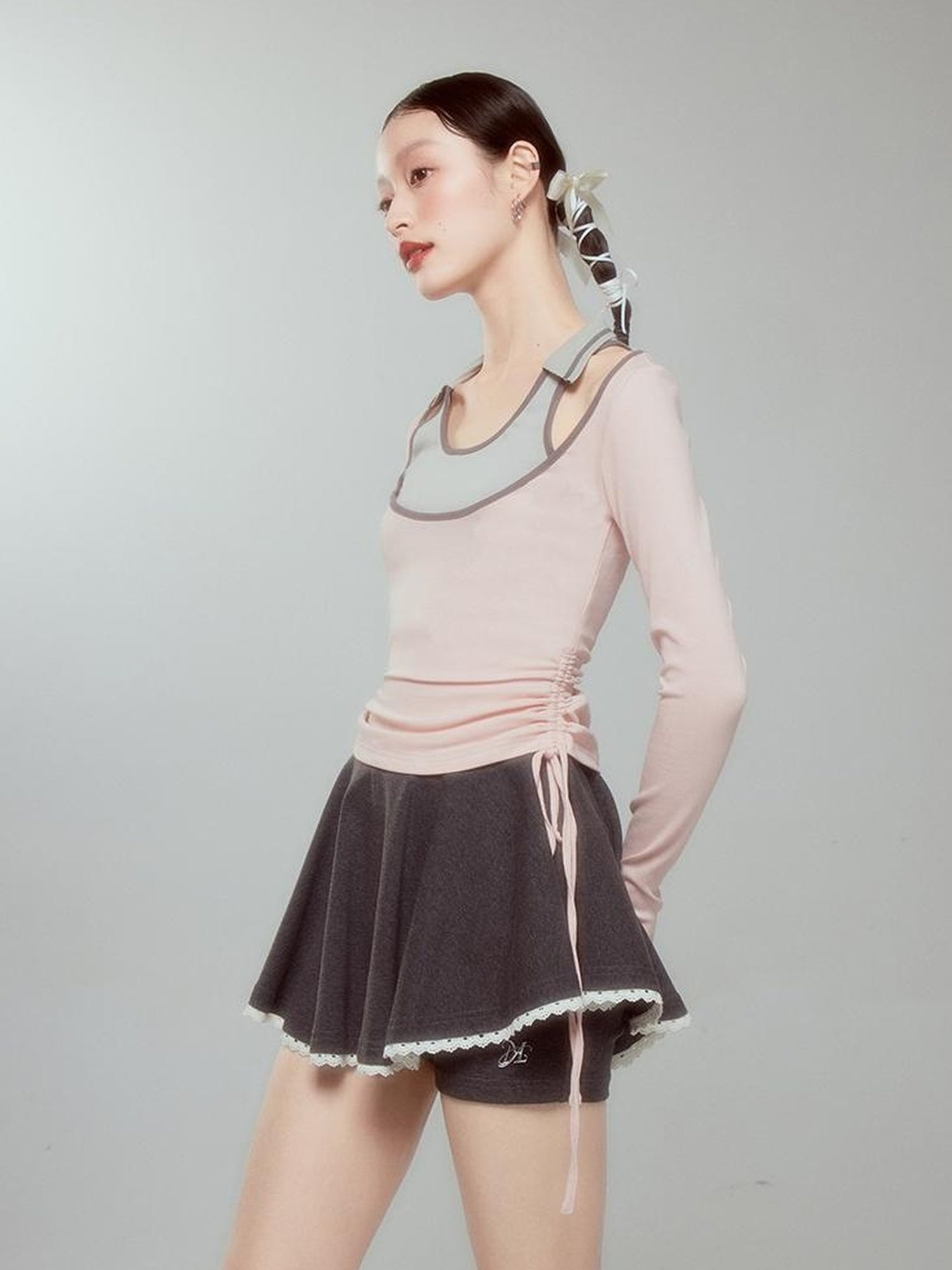 DIDDI MODA Balletcore Knit Layered Mock Neck Top