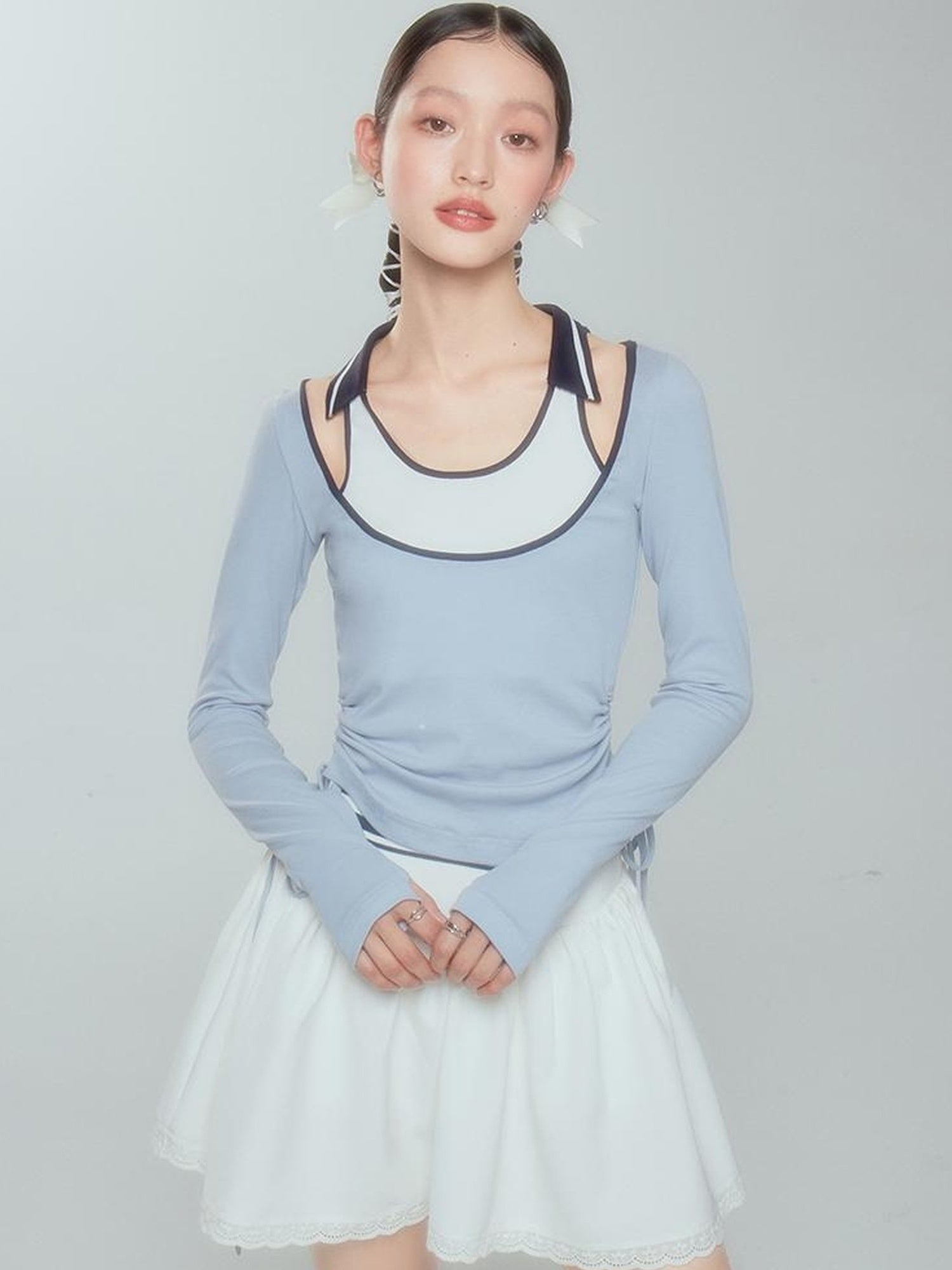 DIDDI MODA Balletcore Knit Layered Mock Neck Top