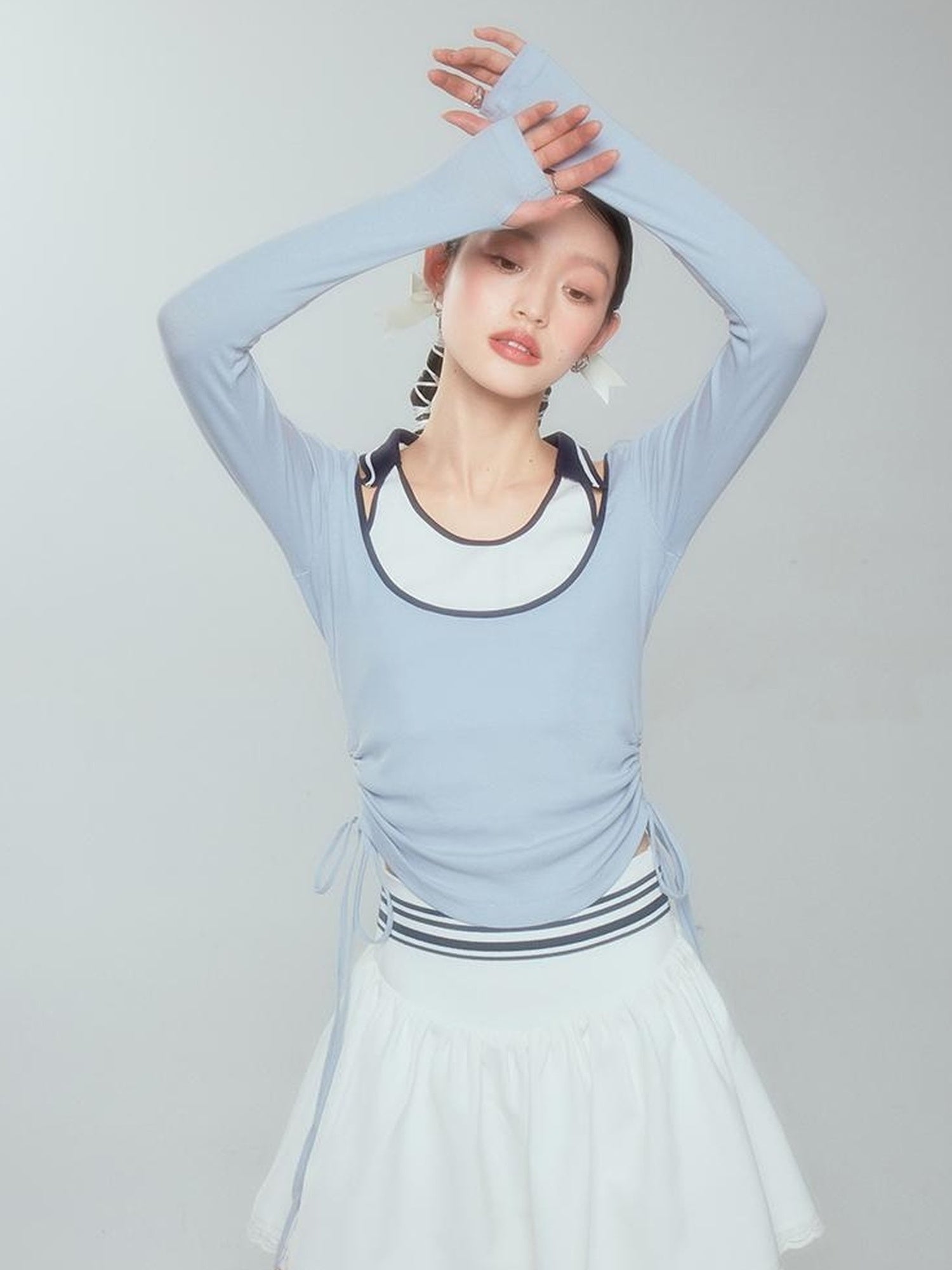 DIDDI MODA Balletcore Knit Layered Mock Neck Top