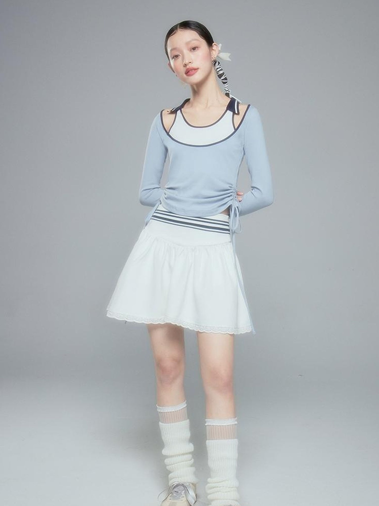 DIDDI MODA Balletcore Knit Layered Mock Neck Top