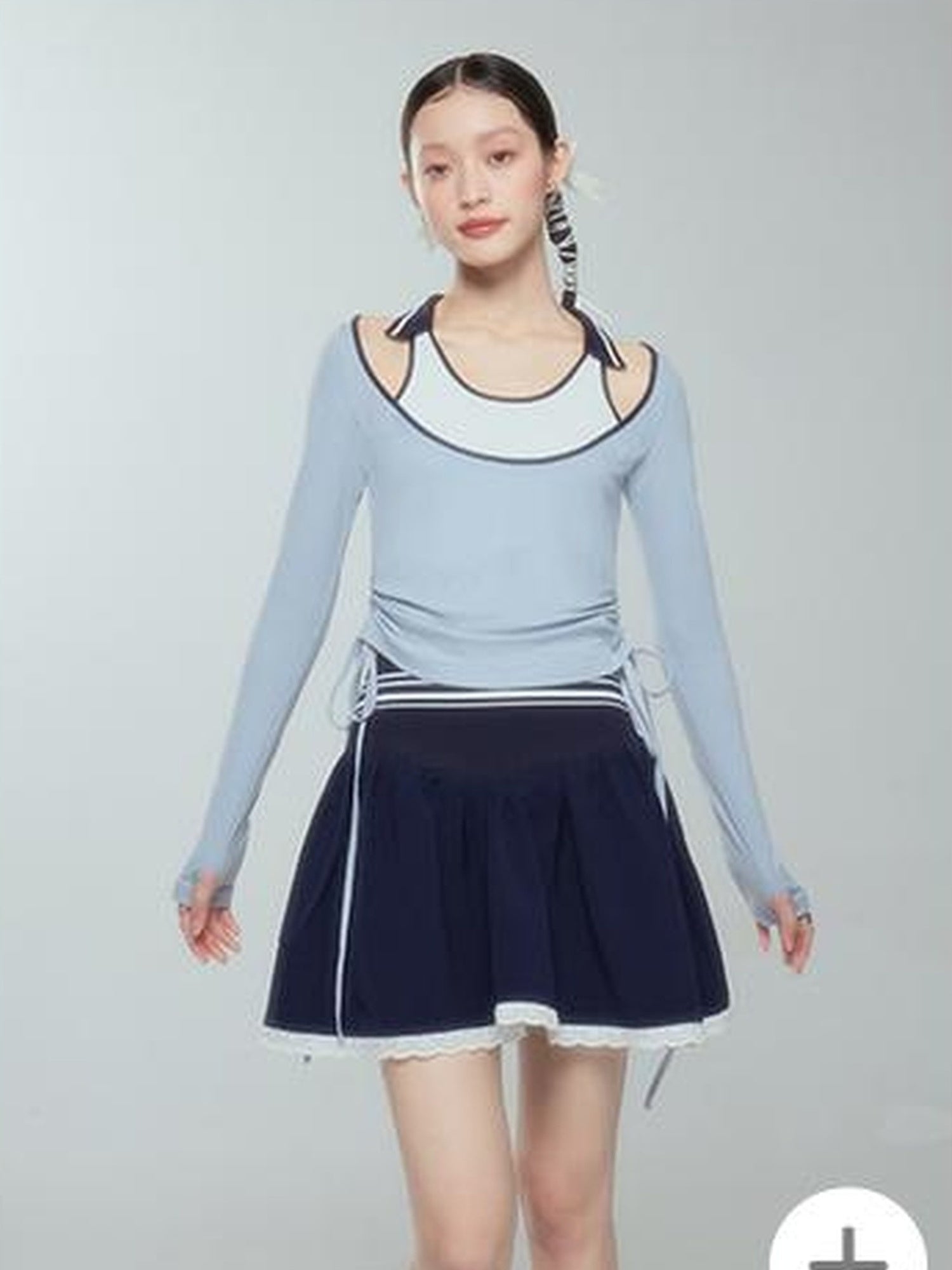 DIDDI MODA Balletcore Knit Layered Mock Neck Top