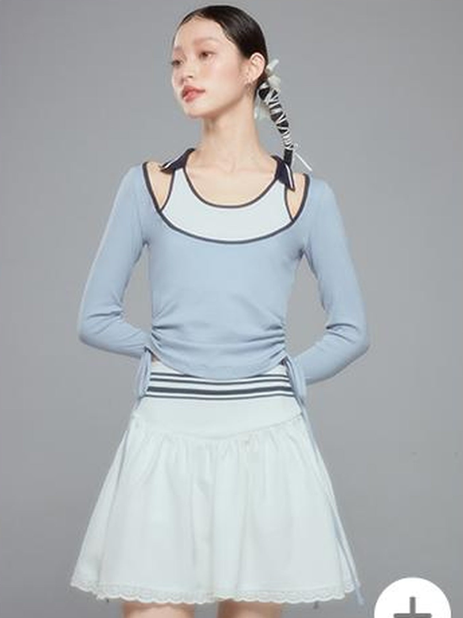 DIDDI MODA Balletcore Knit Layered Mock Neck Top