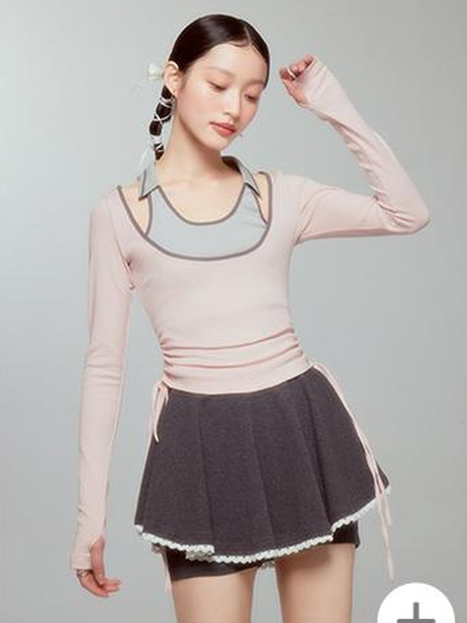 DIDDI MODA Balletcore Knit Layered Mock Neck Top