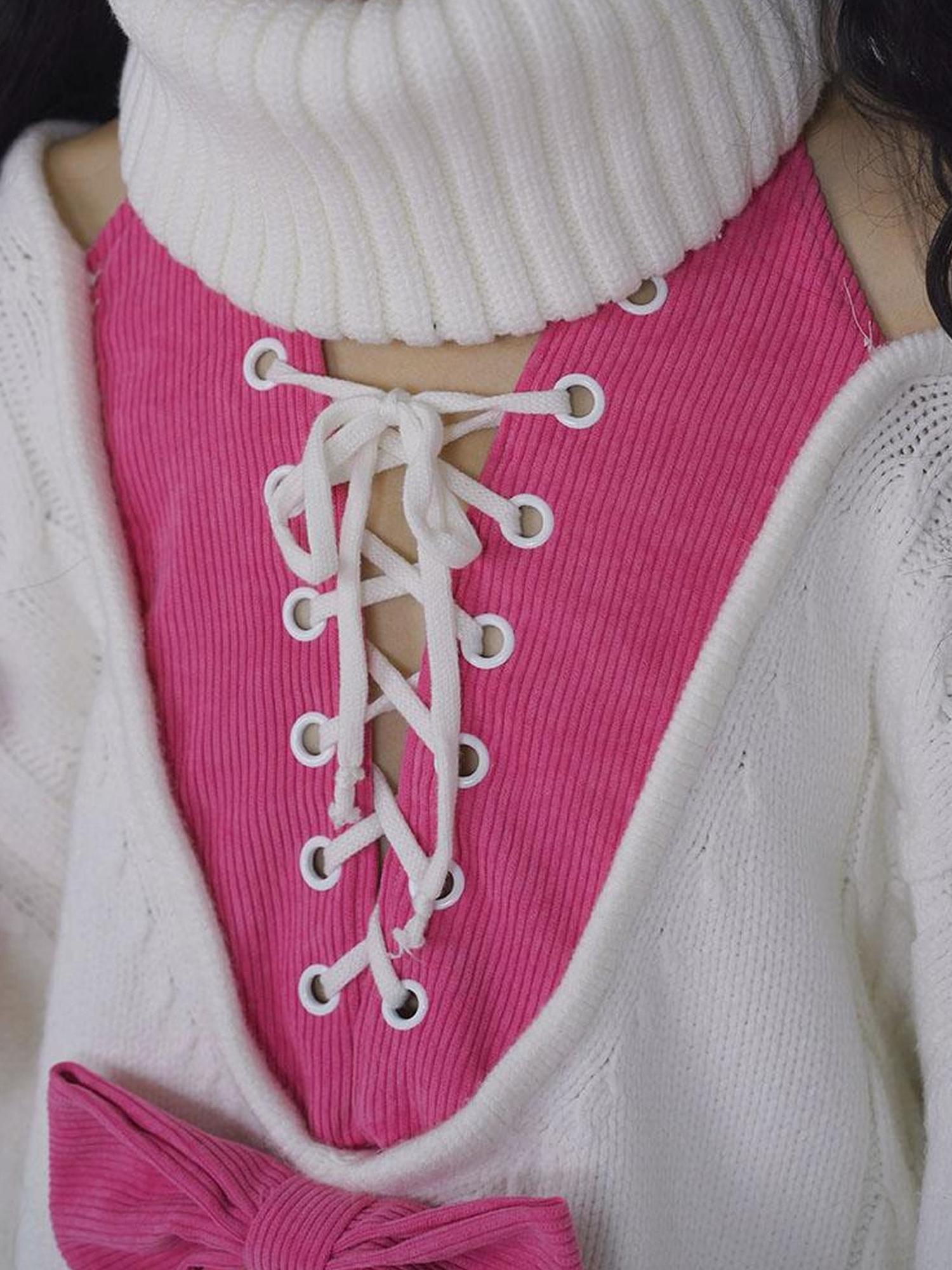 WSW WUSHENWU Barbie Girl Oversized Knit Sweater Sweet Lazy Chic