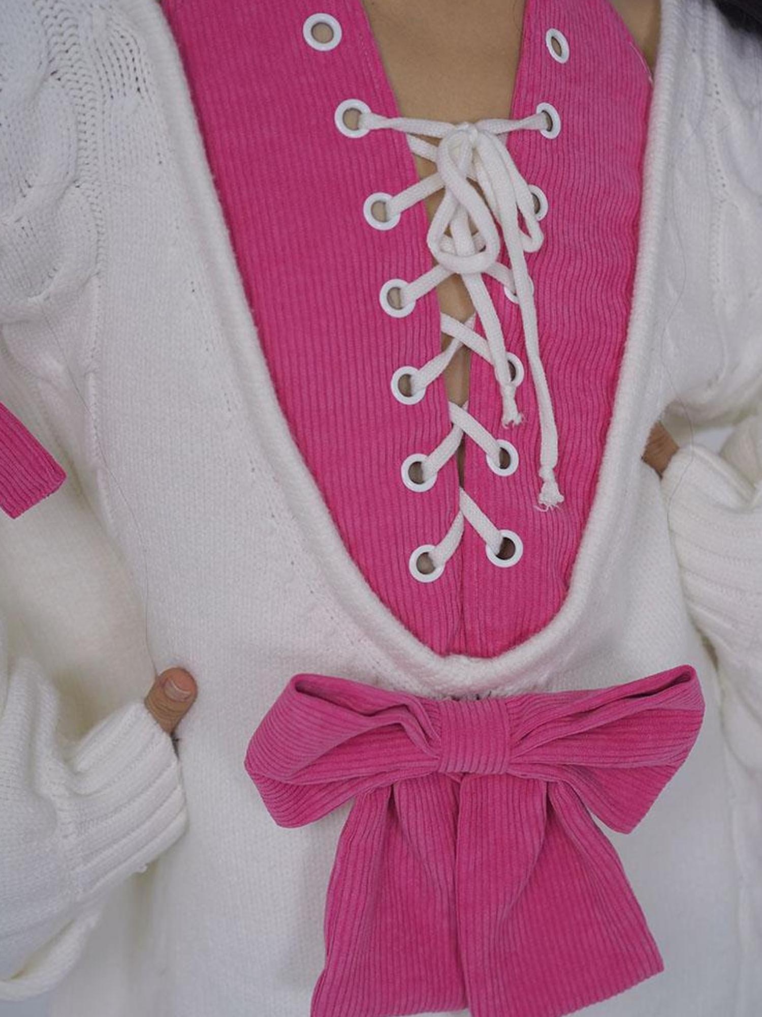 WSW WUSHENWU Barbie Girl Oversized Knit Sweater Sweet Lazy Chic