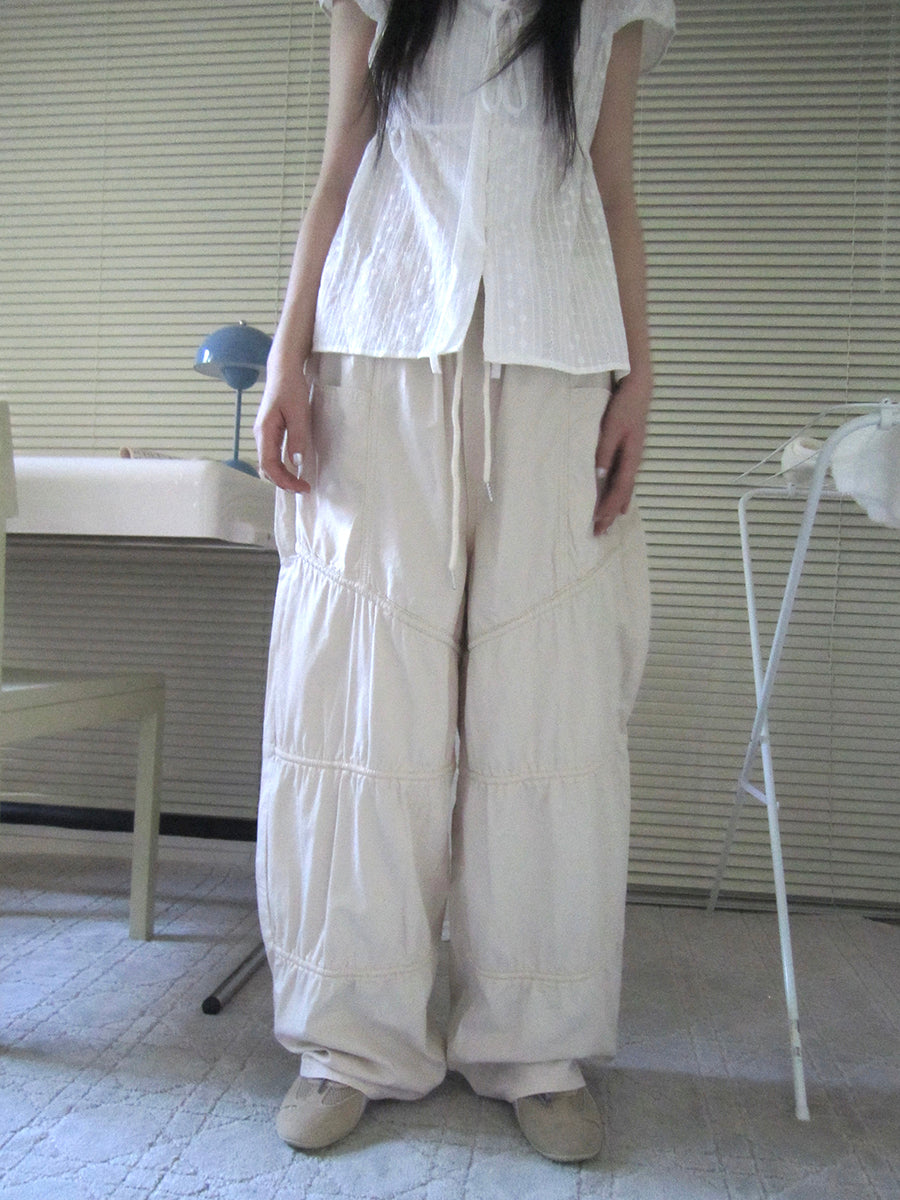 ang project Vintage Wide Leg Trousers With Adjustable Waist Tie