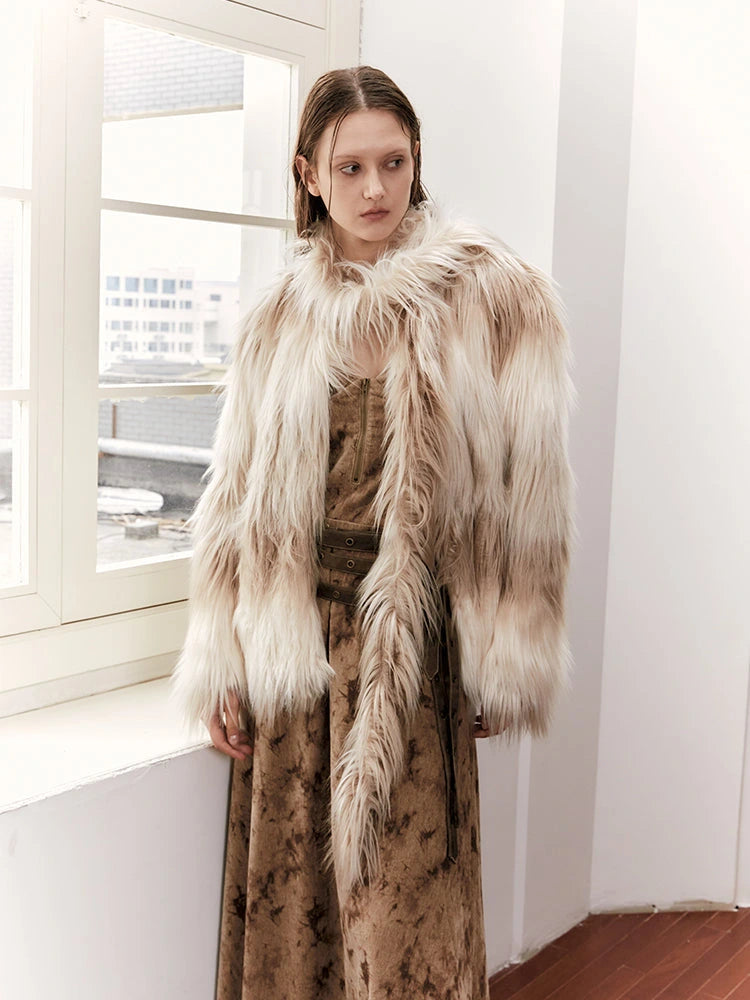 Gradient Eco Faux Fur Long Coat For Women