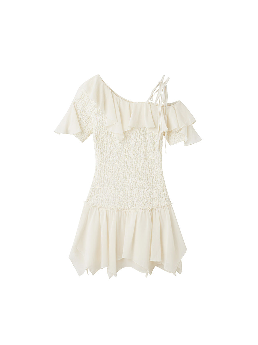 Cest Nous Punk Wave Off Shoulder Knitted Chiffon Dress