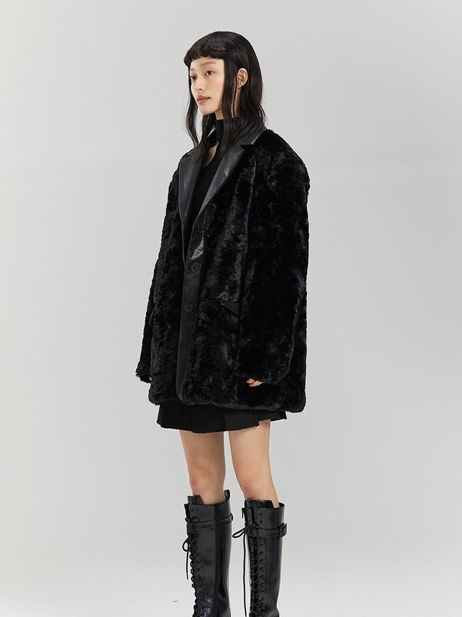 DIDDI MODA Beige Shearling Wool Blend Tailored Coat