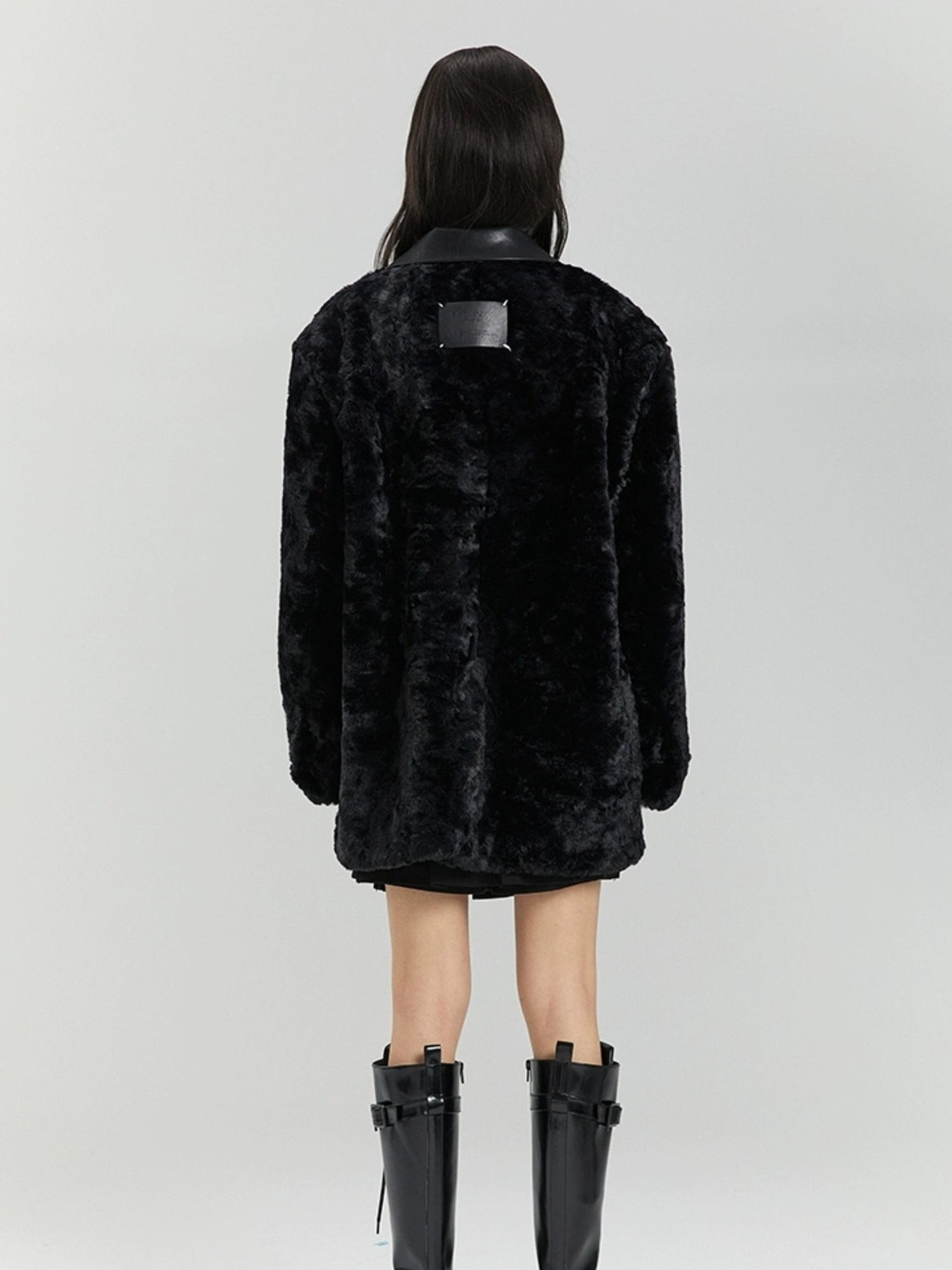 DIDDI MODA Beige Shearling Wool Blend Tailored Coat