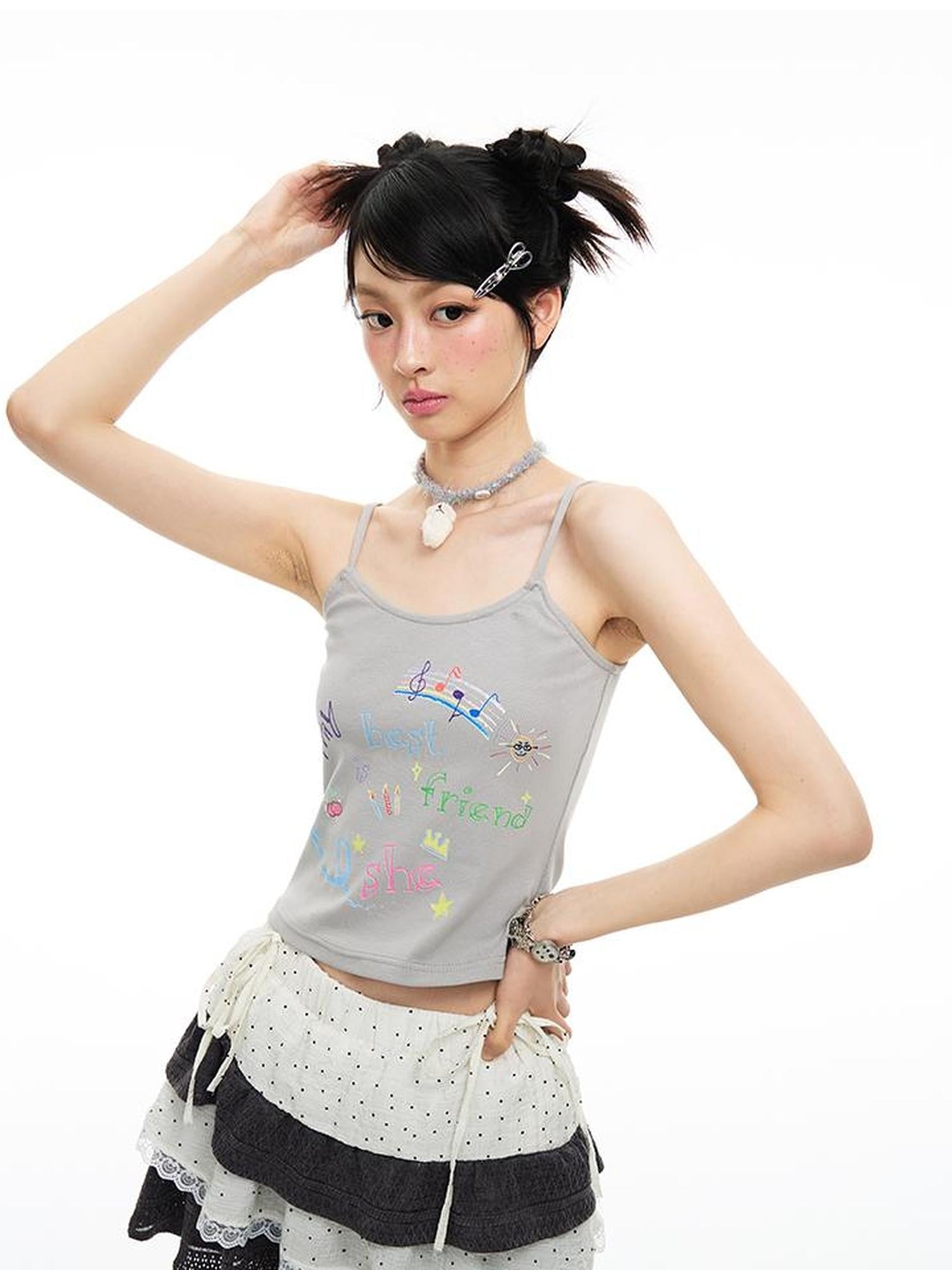 MOMSYCAN FOX LINE Best Friend Print Cotton T Shirt With Adjustable Strap