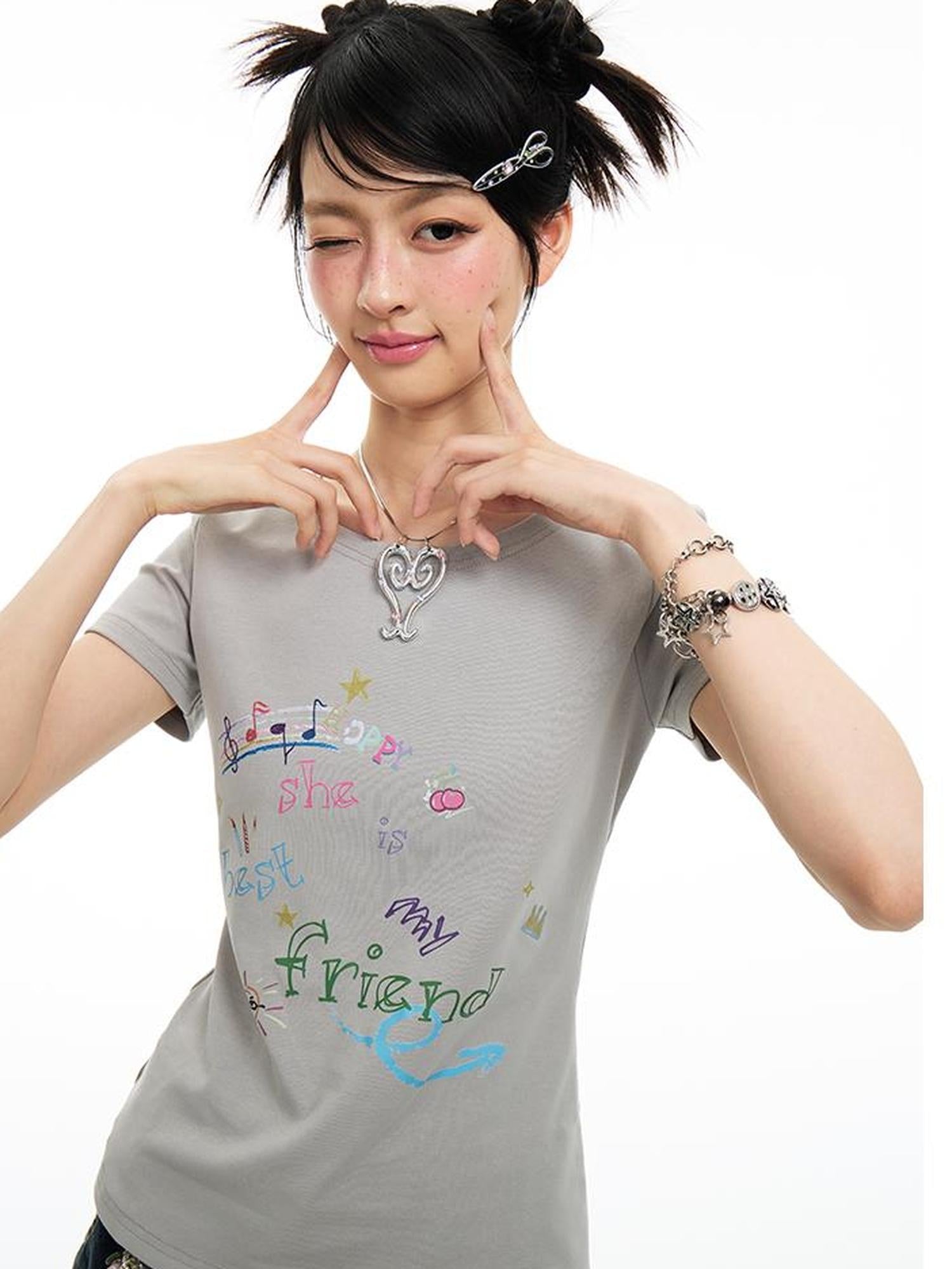 MOMSYCAN FOX LINE Best Friend Print Cotton T Shirt With Adjustable Strap
