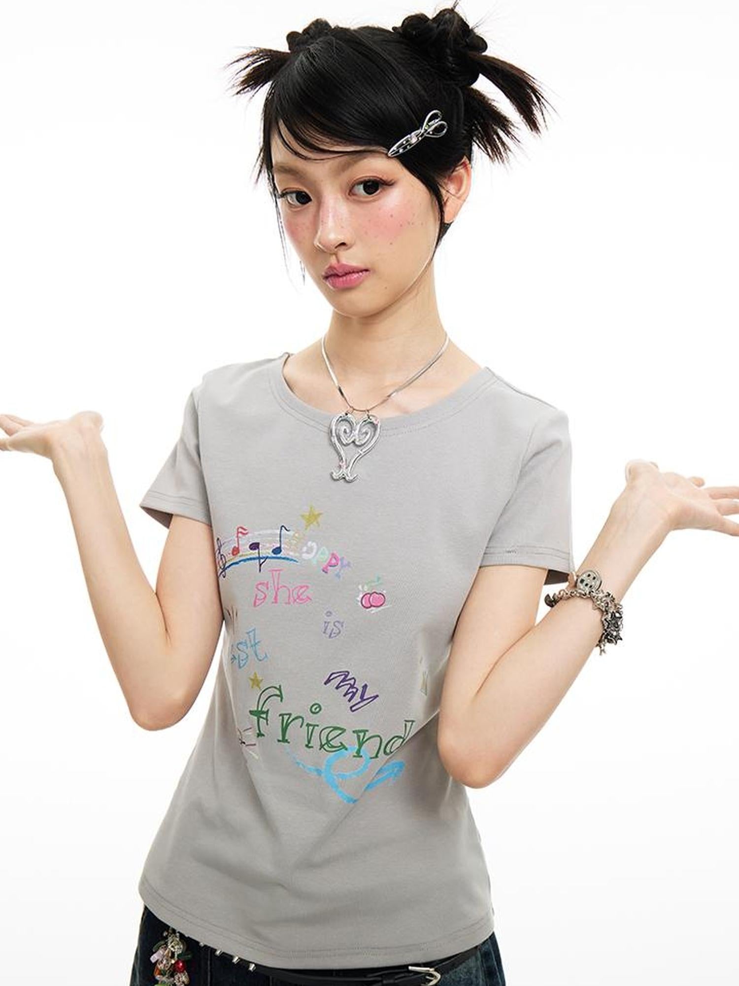 MOMSYCAN FOX LINE Best Friend Print Cotton T Shirt With Adjustable Strap